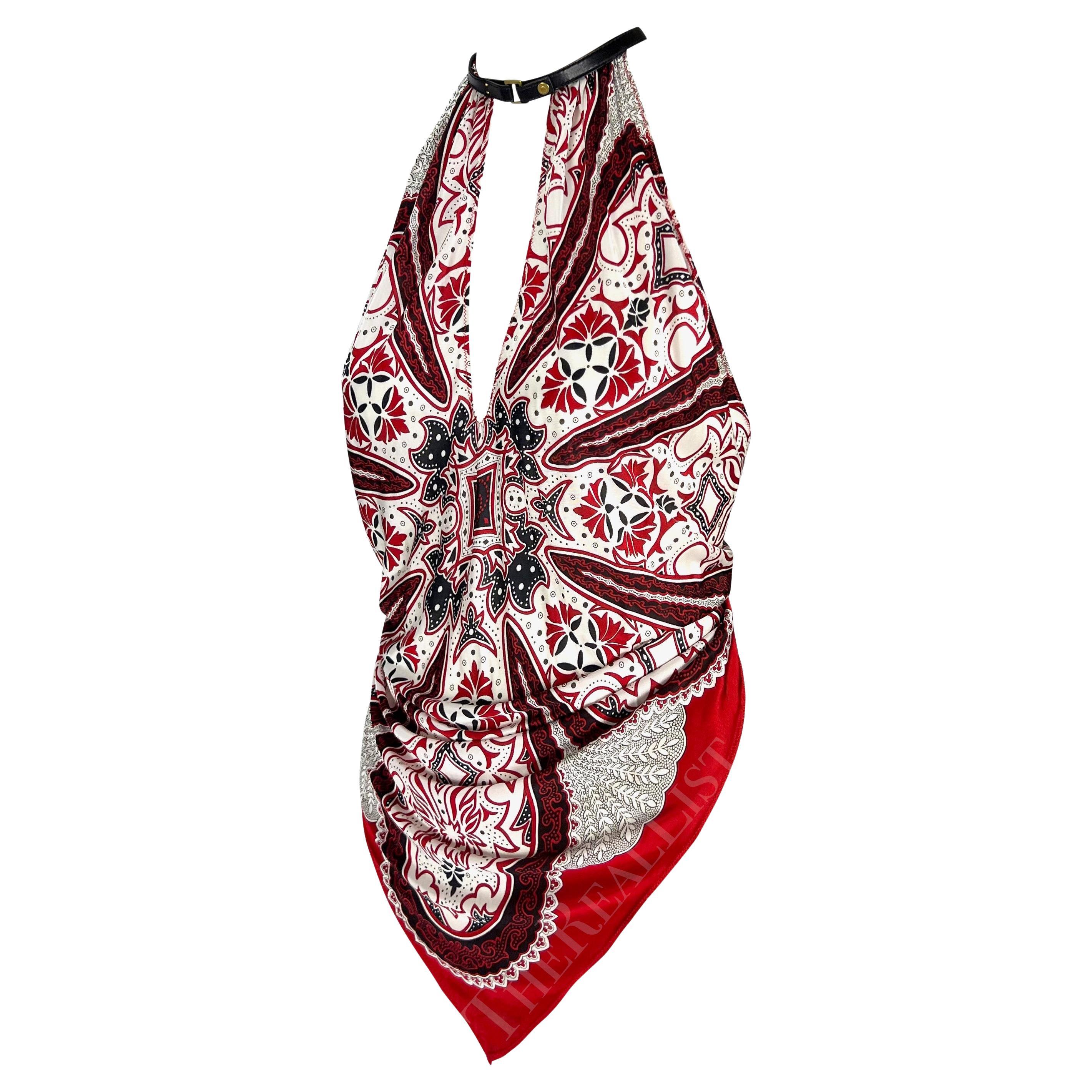 2004 Cruise Gucci by Tom Ford Red Paisley Halterneck Backless Scarf Top  For Sale 5