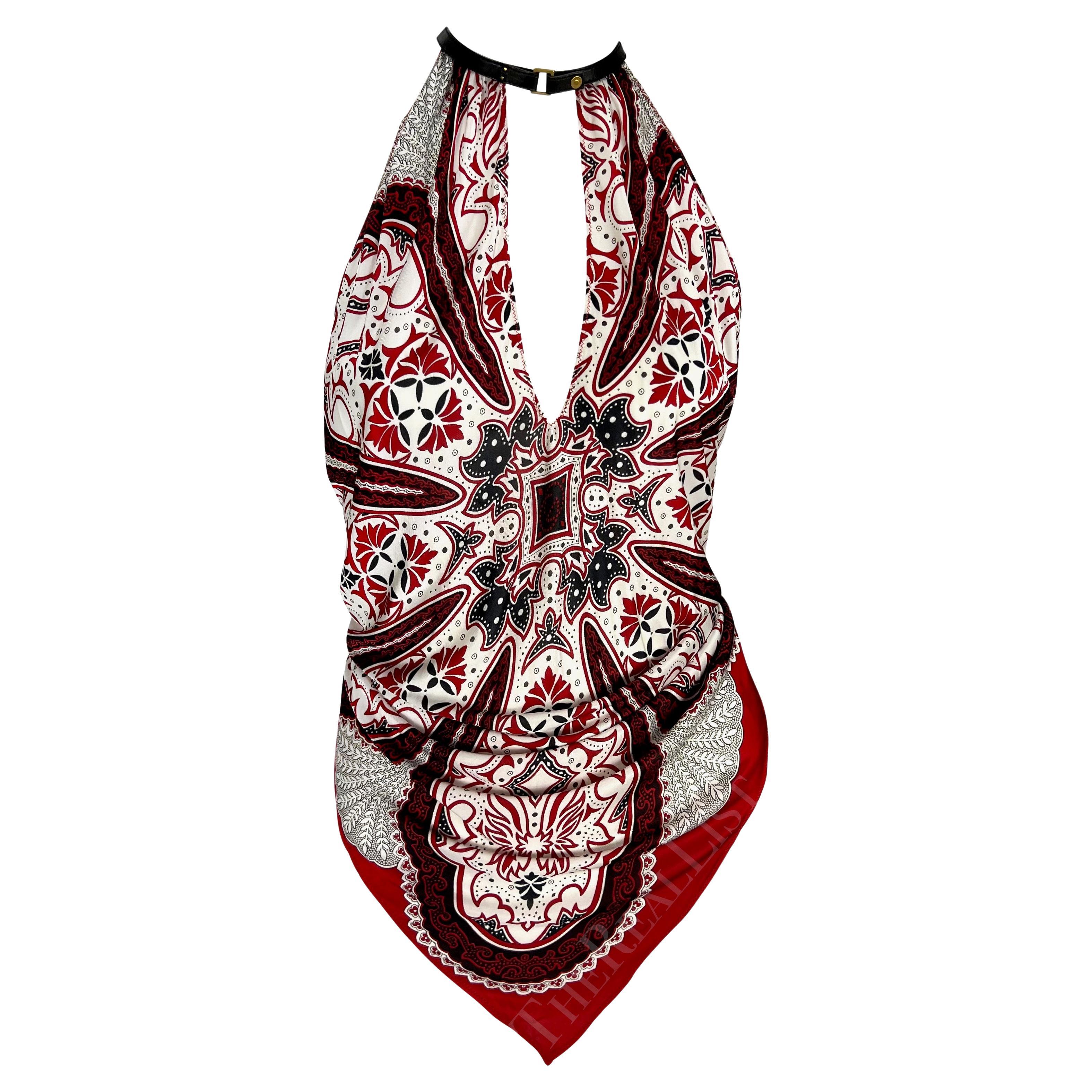 2004 Cruise Gucci by Tom Ford Red Paisley Halterneck Backless Scarf Top  For Sale