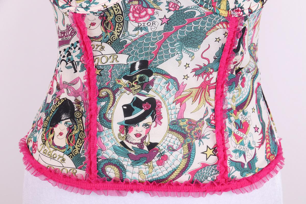 Grigio 2004 Dior Tattoo Logo Corsetto Corsetto top collezione Gitane in vendita