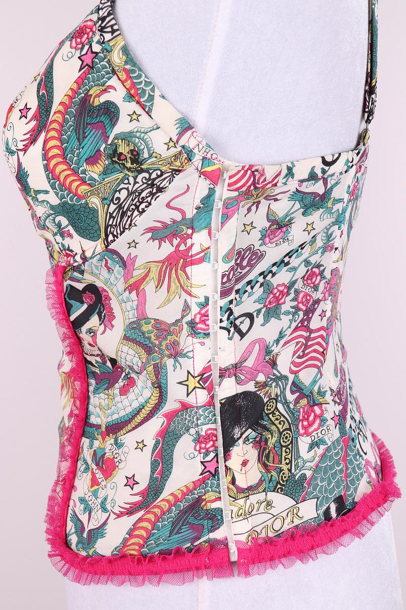 2004 Dior Tattoo Logo Corsetto Corsetto top collezione Gitane In condizioni buone in vendita a Алматинский Почтамт, KZ