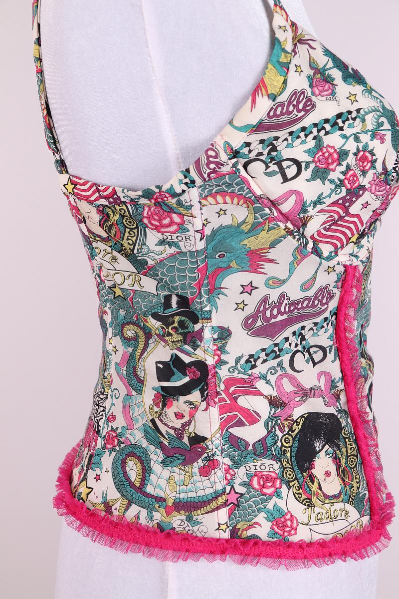 2004 Dior Tattoo Logo Corsetto Corsetto top collezione Gitane in vendita 3