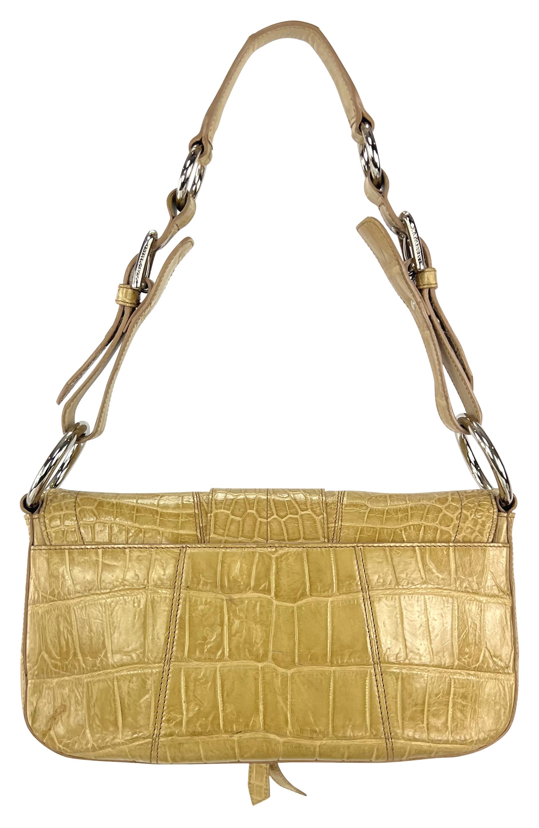 2004 Dolce & Gabbana Genuine Crocodile Tan Large Ring Flap Medium Shoulder Bag In Good Condition For Sale In West Hollywood, CA
