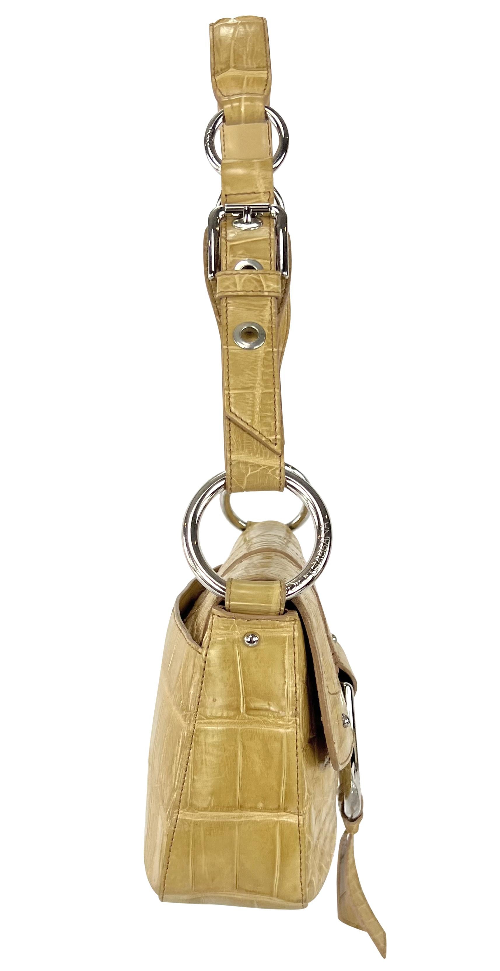Women's 2004 Dolce & Gabbana Genuine Crocodile Tan Large Ring Flap Medium Shoulder Bag For Sale