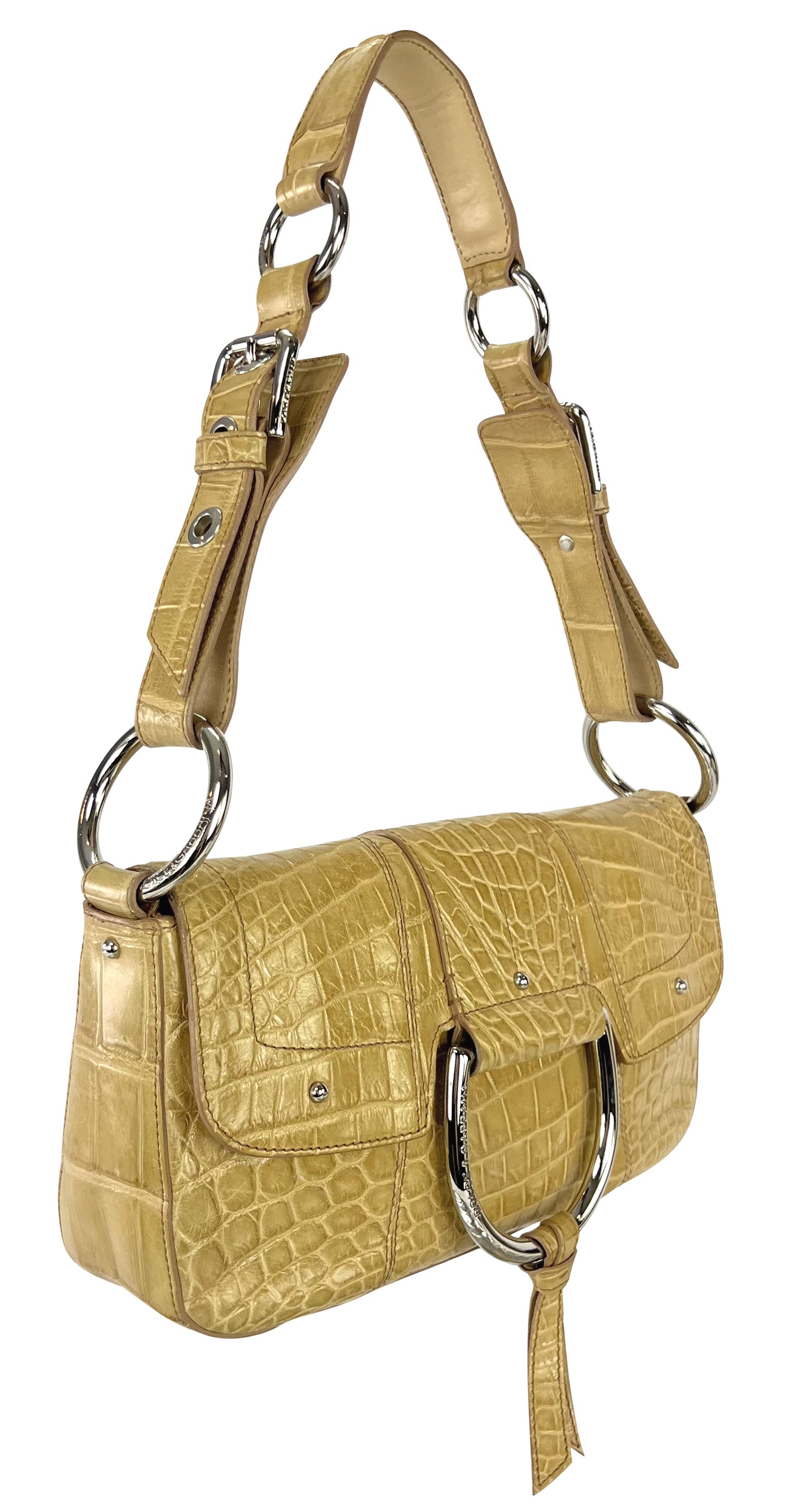2004 Dolce & Gabbana Genuine Crocodile Tan Large Ring Flap Medium Shoulder Bag For Sale 1