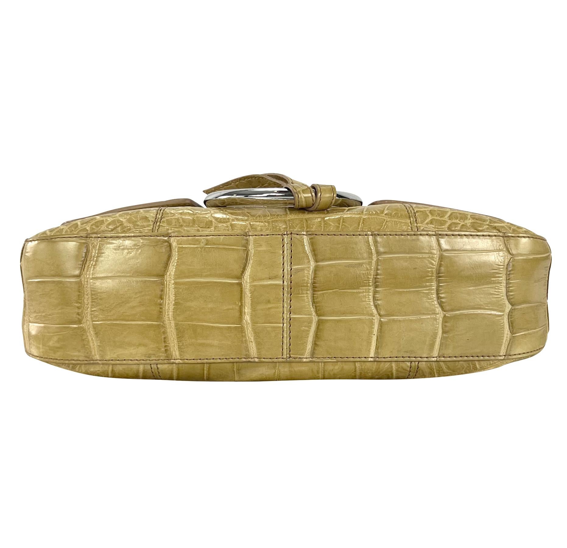 2004 Dolce & Gabbana Genuine Crocodile Tan Large Ring Flap Medium Shoulder Bag For Sale 2
