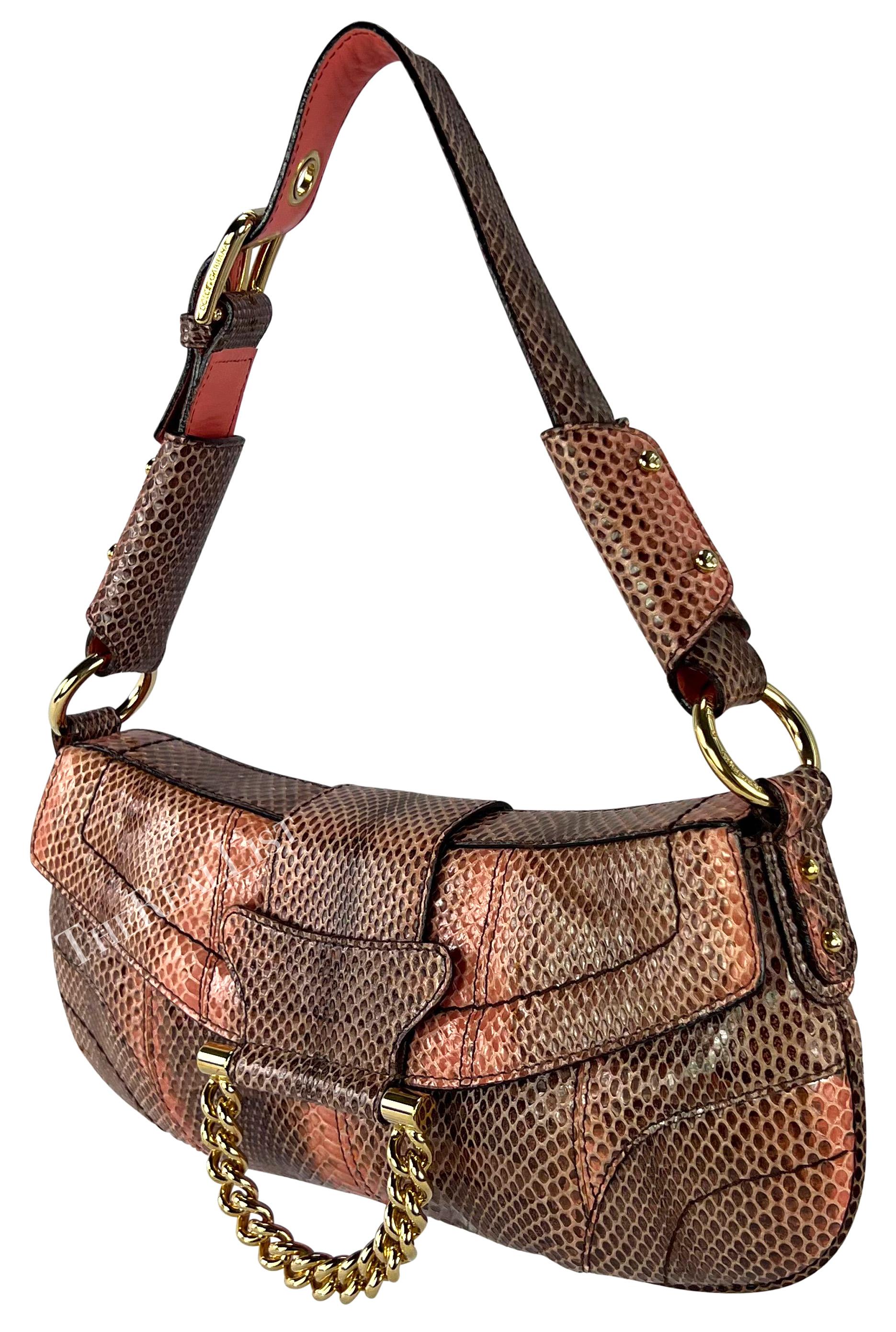 2004 Dolce & Gabbana Salmon Tone Snakeskin Chain Ring Small Shoulder Bag In Excellent Condition For Sale In West Hollywood, CA