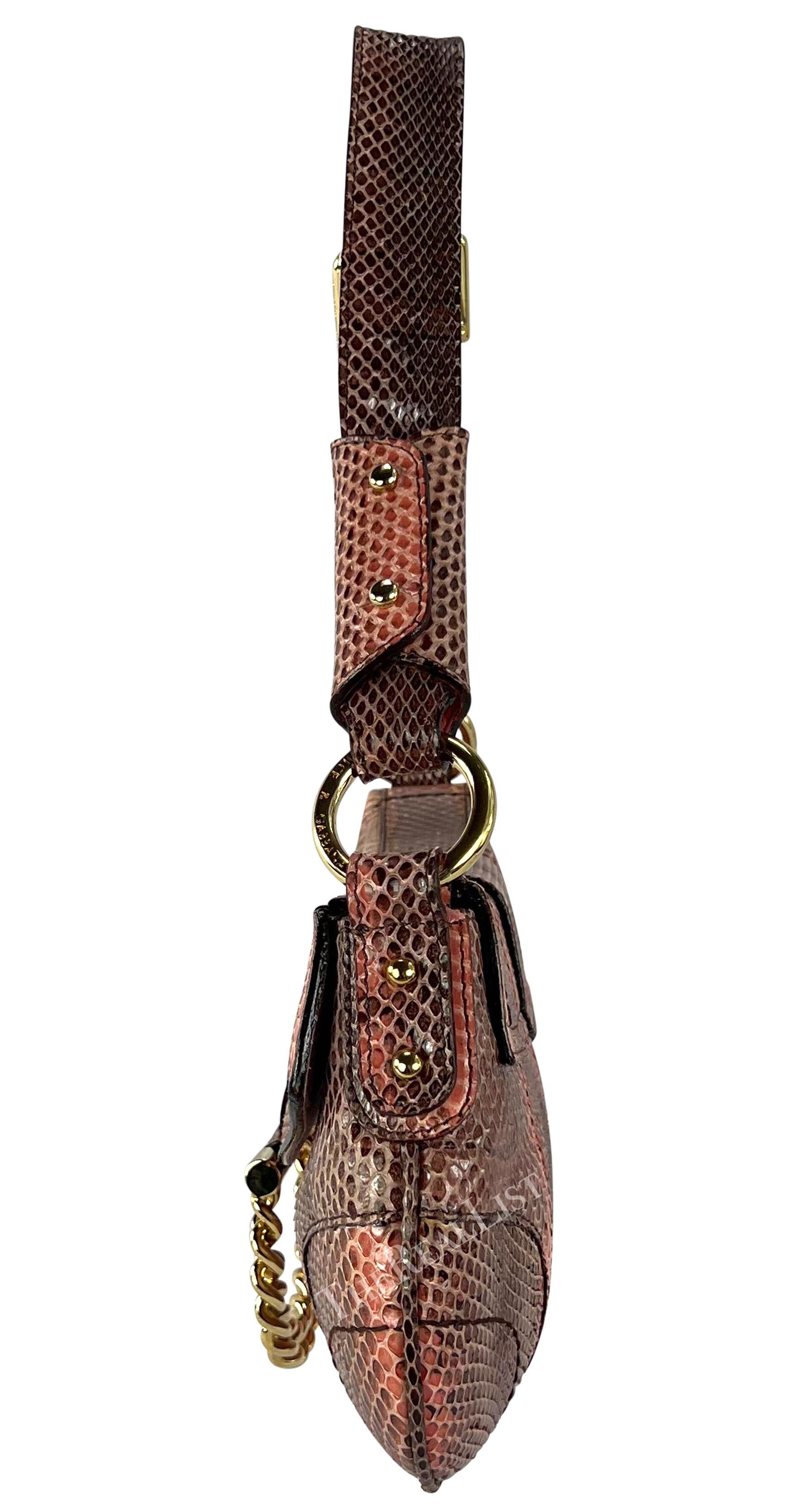 Women's or Men's 2004 Dolce & Gabbana Salmon Tone Snakeskin Chain Ring Small Shoulder Bag For Sale