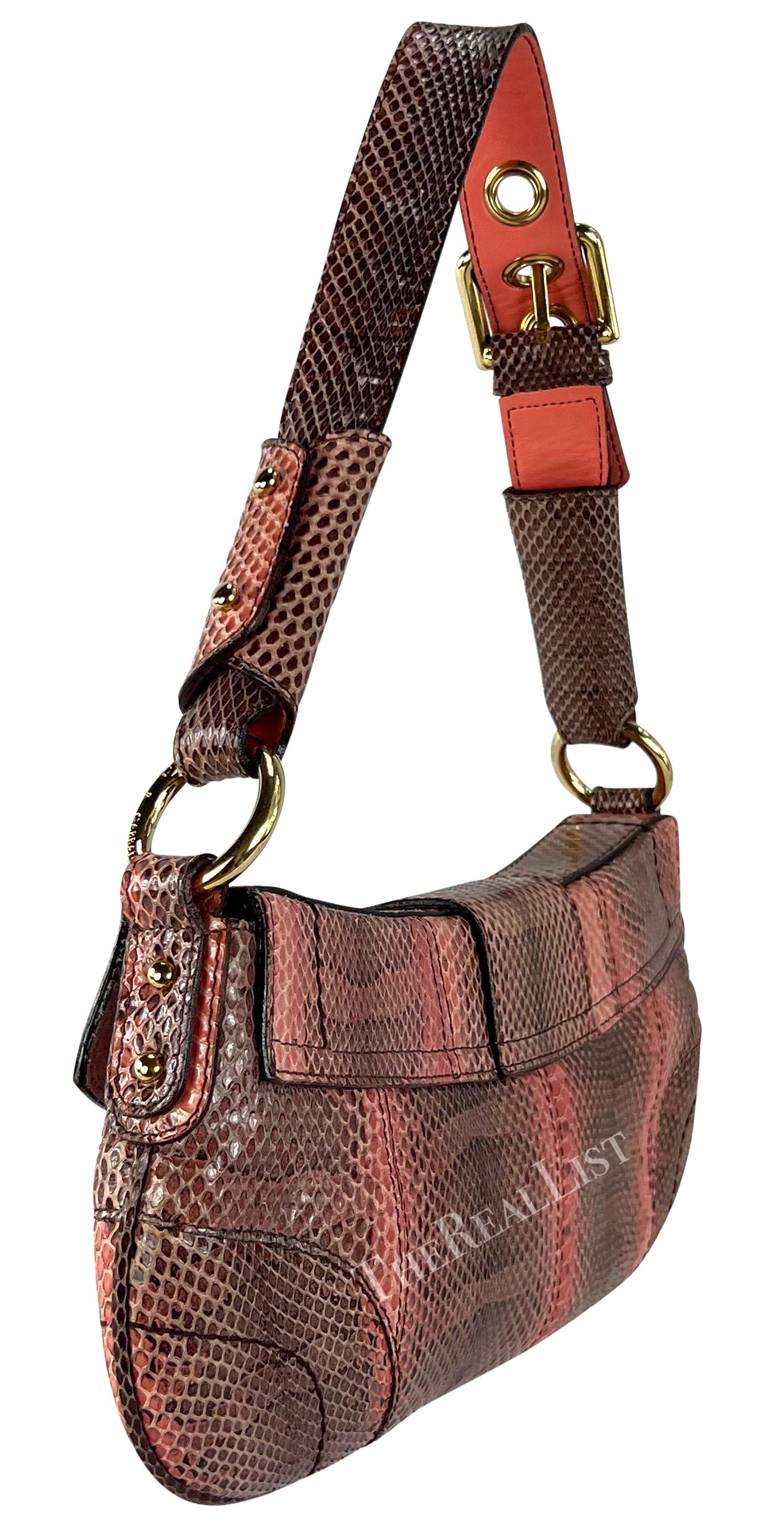 2004 Dolce & Gabbana Salmon Tone Snakeskin Chain Ring Small Shoulder Bag For Sale 1