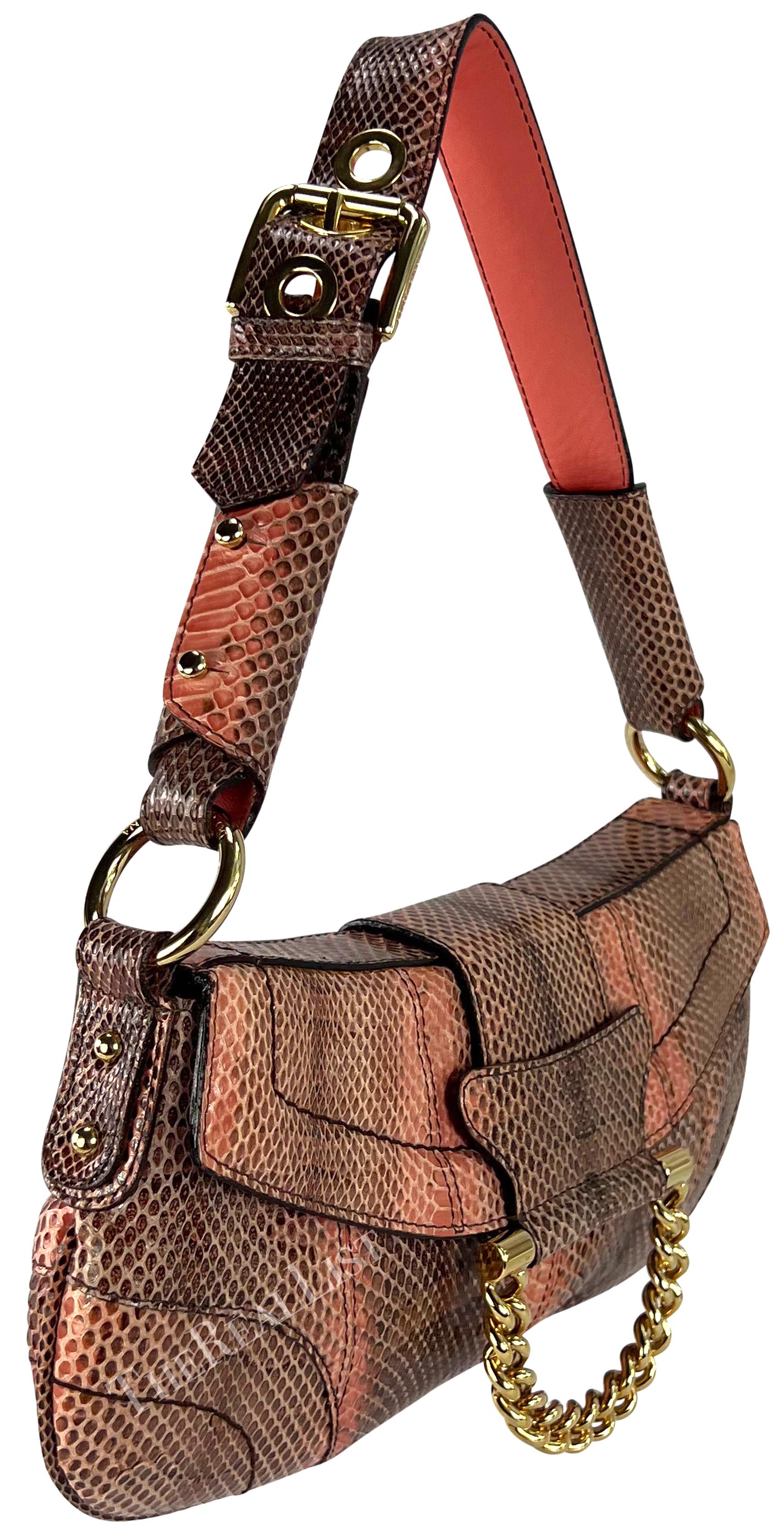 2004 Dolce & Gabbana Salmon Tone Snakeskin Chain Ring Small Shoulder Bag For Sale 5