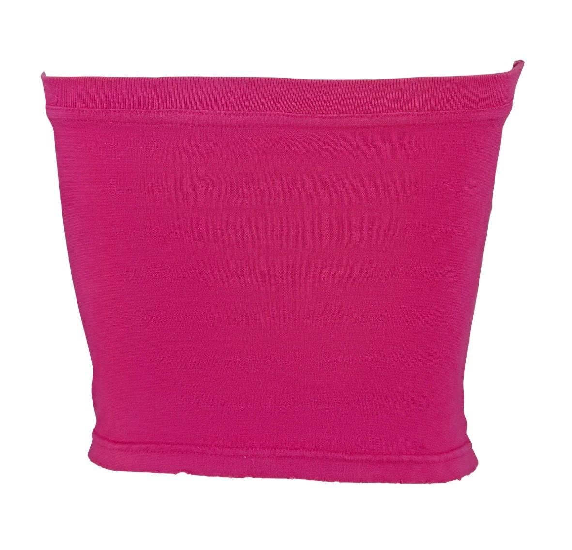2004 Dsquared2 Distressed Pink „Who Cares?“ Druck Tube Top Damen im Angebot