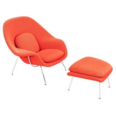 2004 Eero Saarinen for Knoll Womb Lounge Chair and Ottoman in Red Cato Fabric