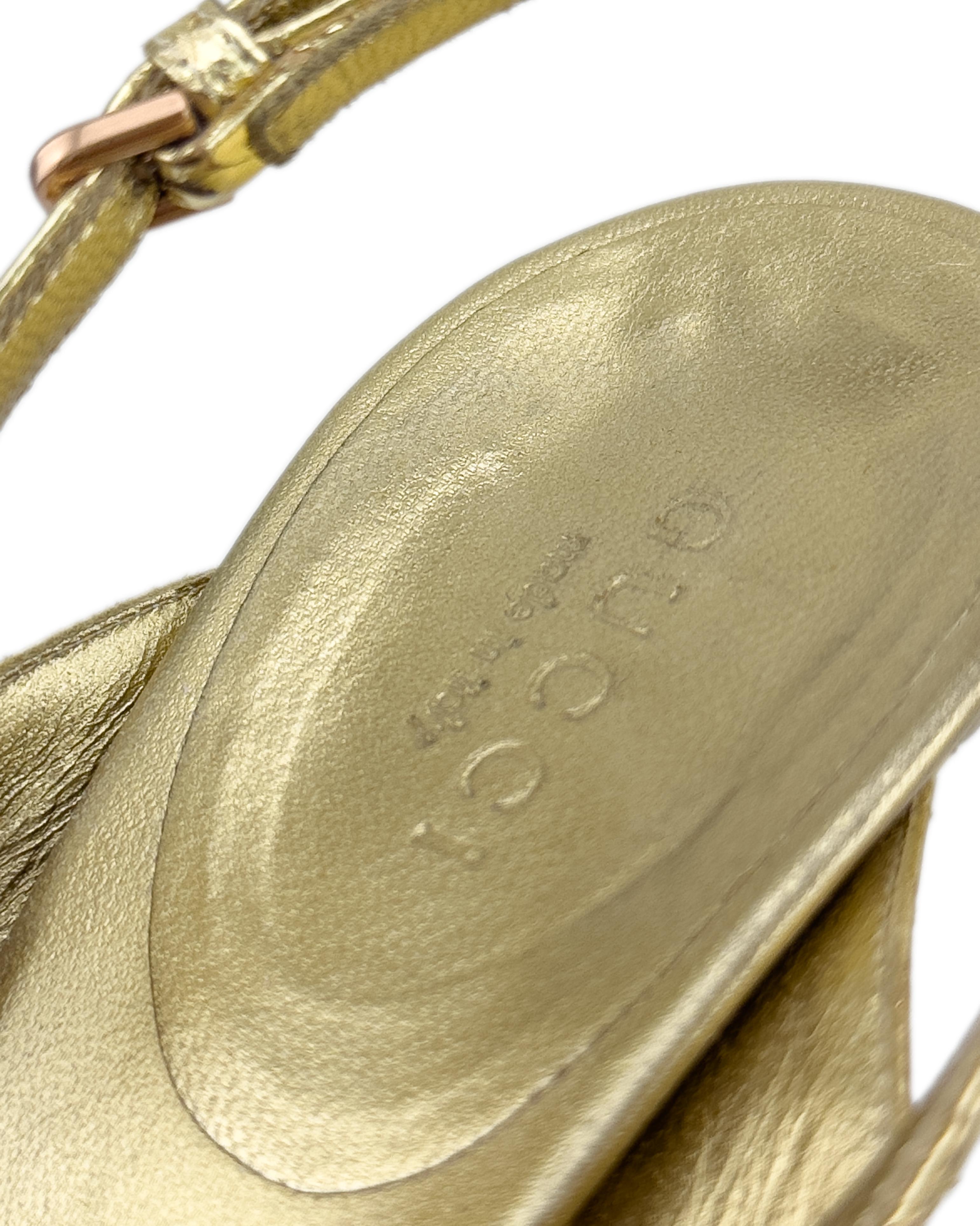 2004 Gucci by Tom Ford Gold Heeled Sandals with Metal Snake Head and Bamboo Heel For Sale 6