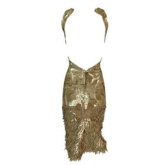 2004 Gucci by Tom Ford Gold Sequin Sheer Cut-Out Backless Dress