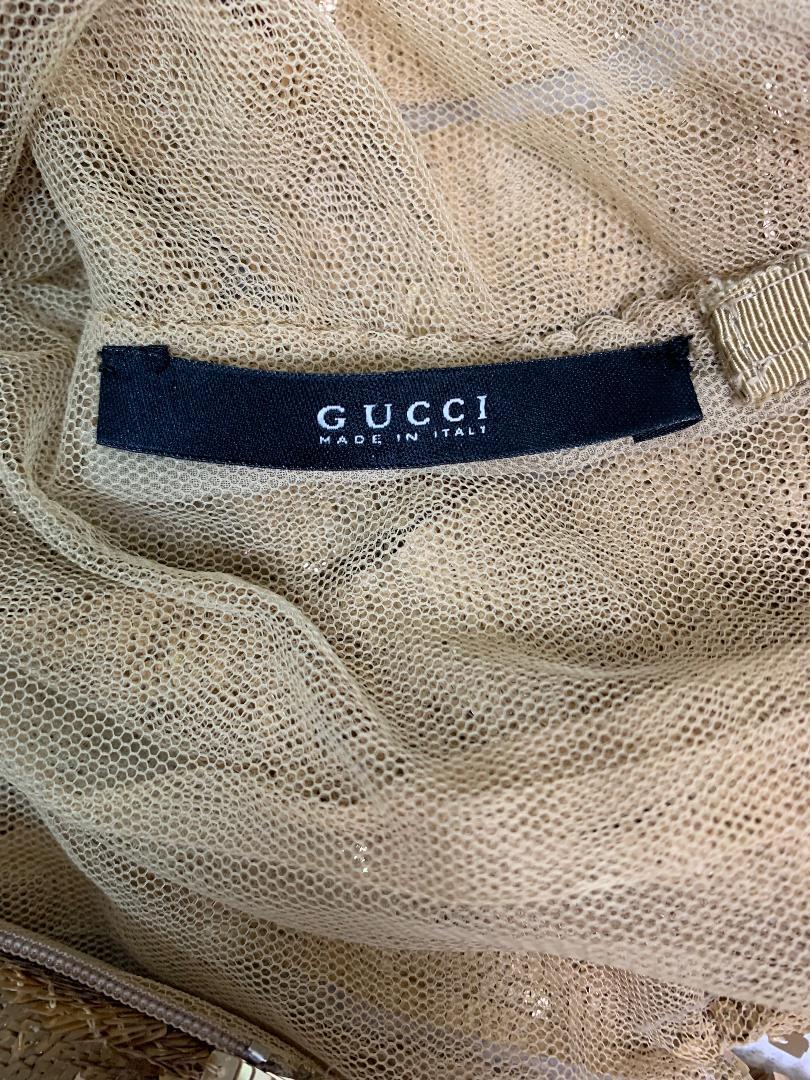 2004 Gucci by Tom Ford Gold Sequin Sheer Cut-Out Backless Dress In Good Condition In Yukon, OK
