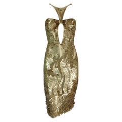 2004 Gucci by Tom Ford Gold Sequin Sheer Cut-Out Backless Dress