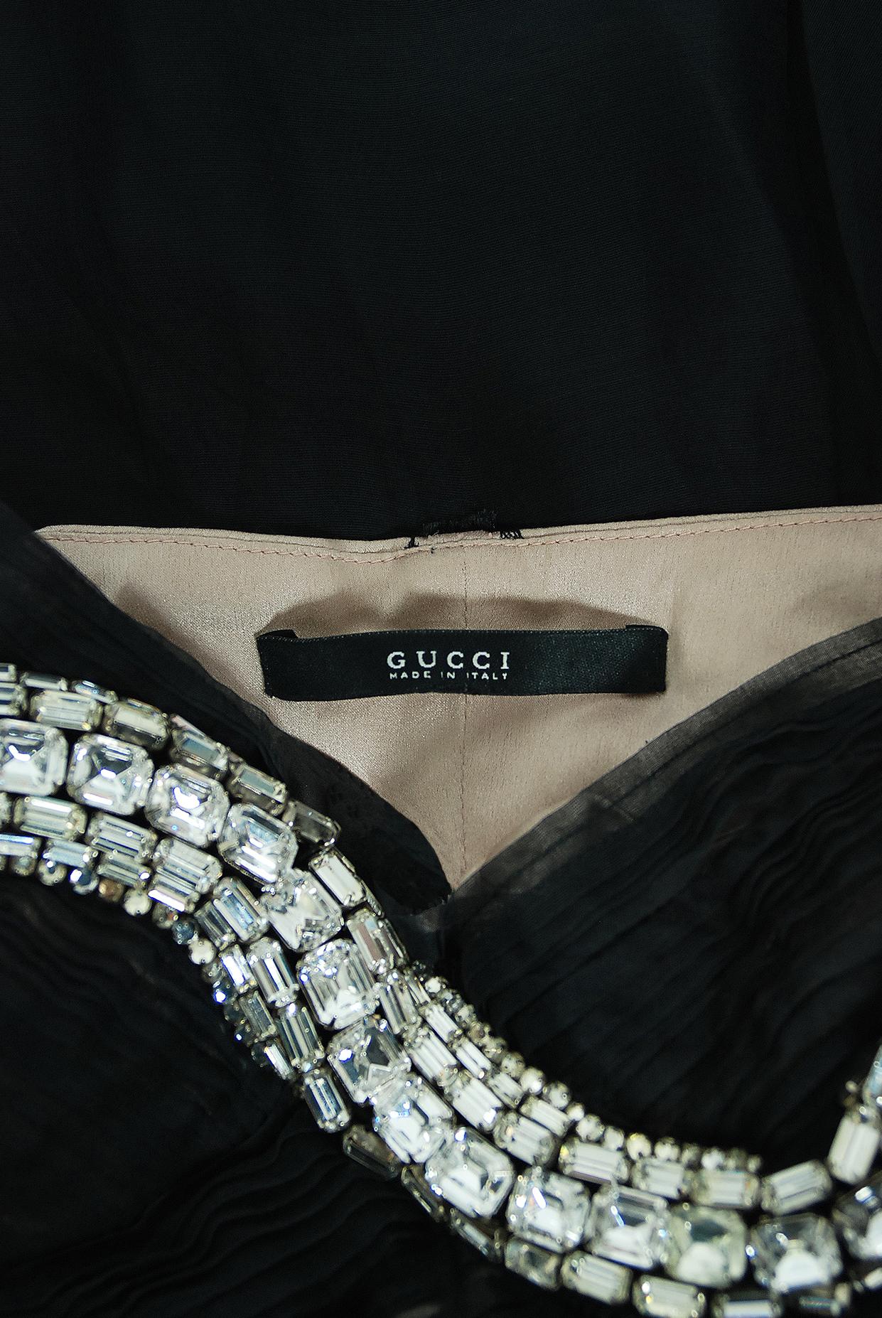 Vintage 2004 Gucci by Tom Ford Rare Runway Black Silk Crystal-Snake Finale Dress For Sale 4