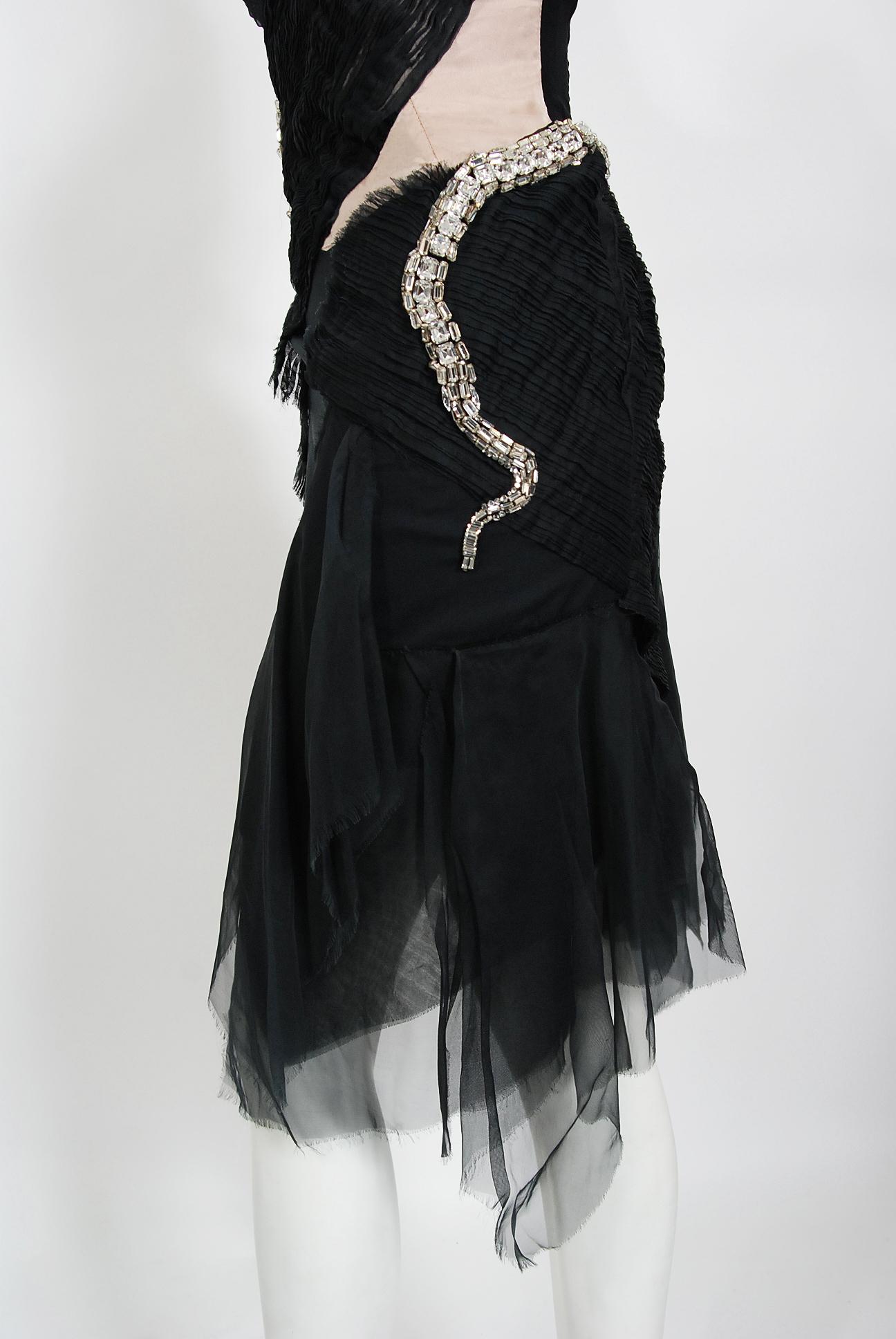 Vintage 2004 Gucci by Tom Ford Rare Runway Black Silk Crystal-Snake Finale Dress For Sale 2