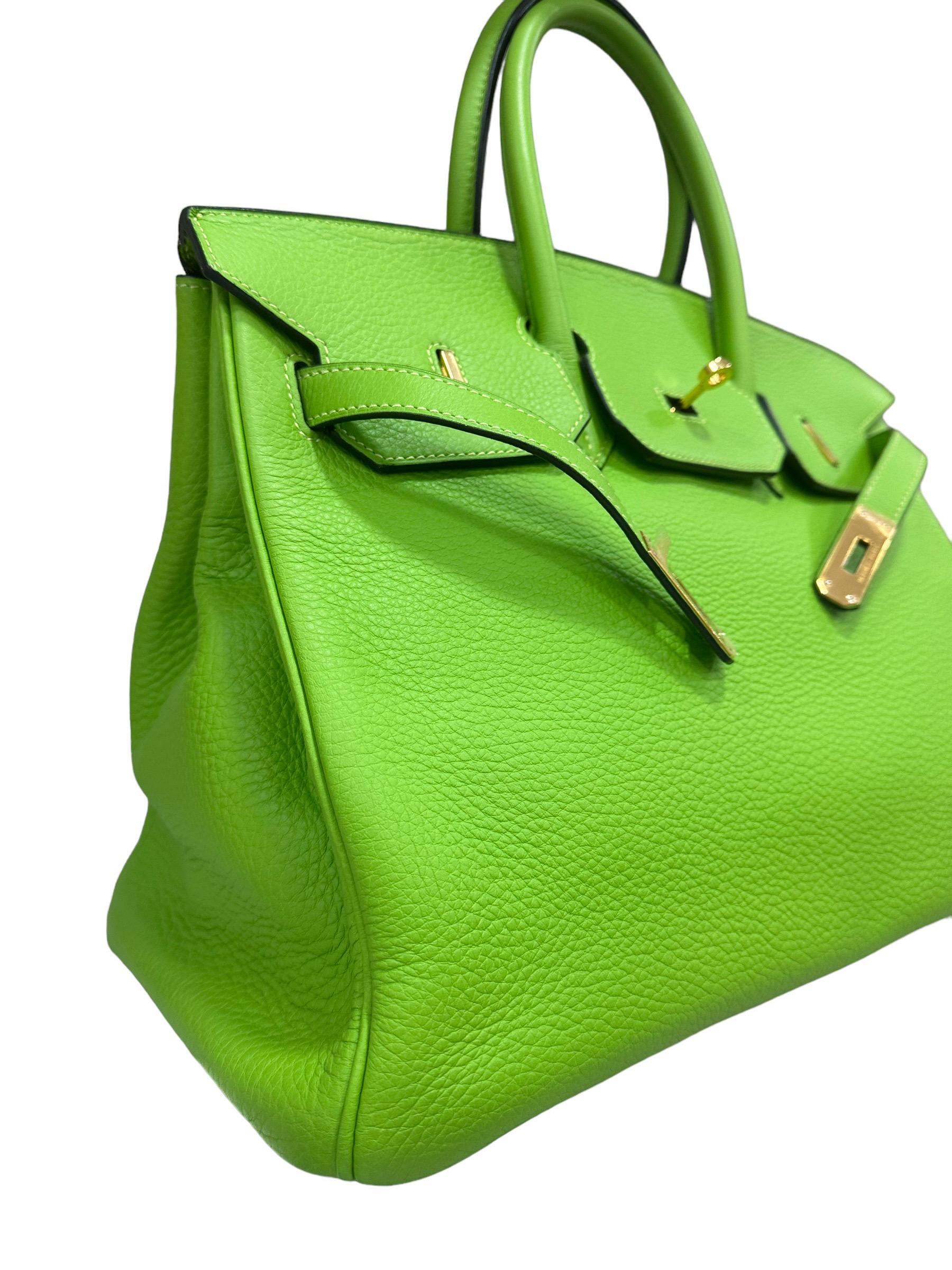 2004 Hermès Birkin 35 Clemence Leather Green Apple Top Handle Bag 7