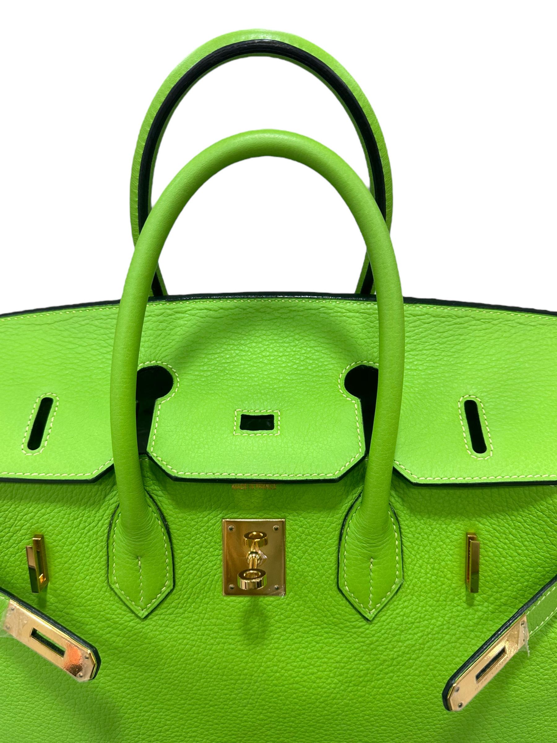 2004 Hermès Birkin 35 Clemence Leather Green Apple Top Handle Bag 9