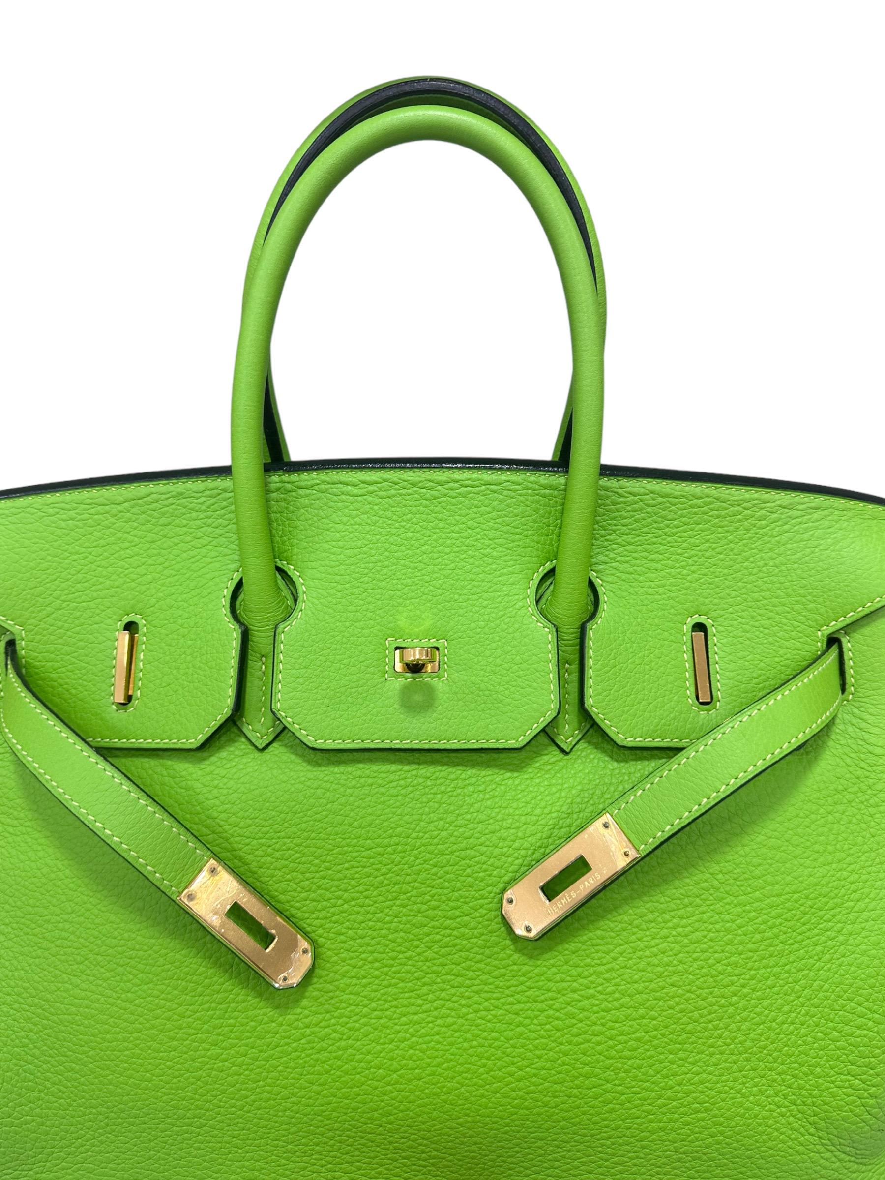 2004 Hermès Birkin 35 Clemence Leather Green Apple Top Handle Bag 11