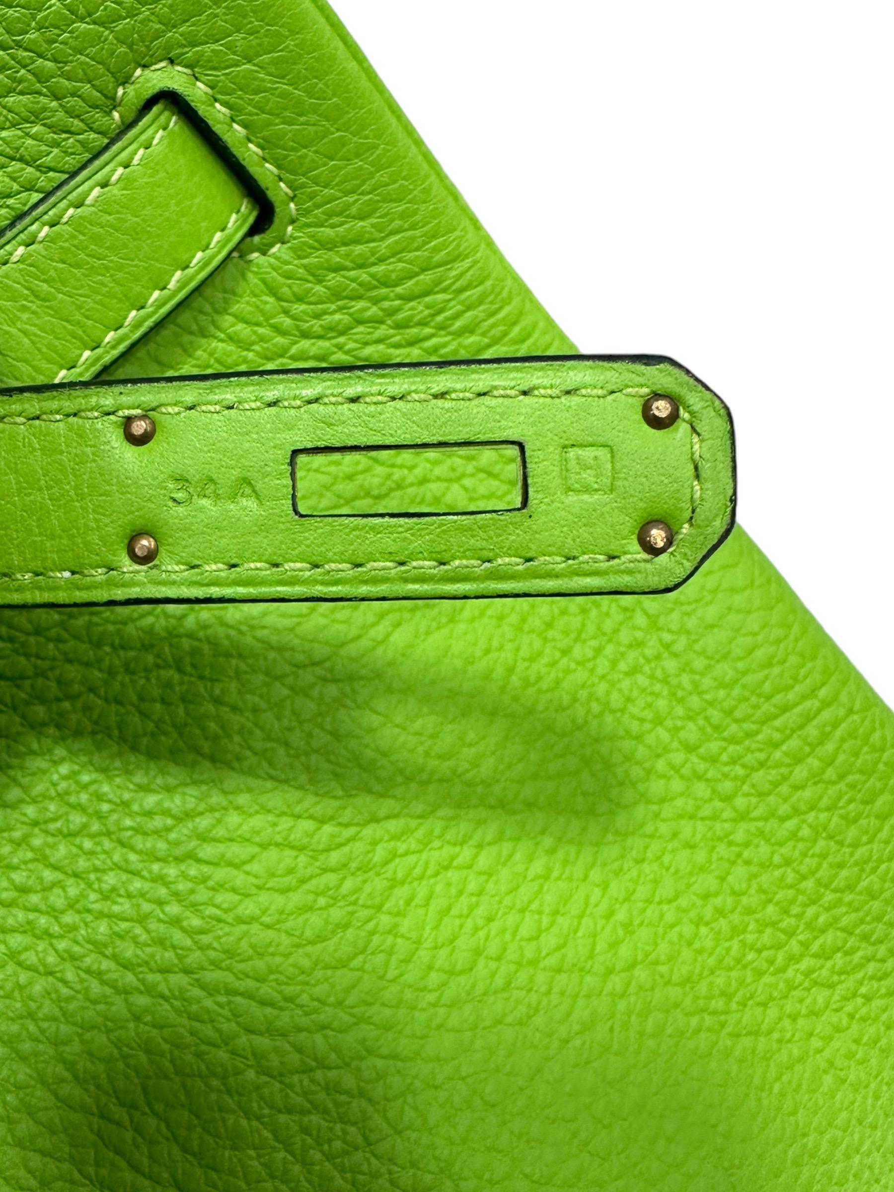 2004 Hermès Birkin 35 Clemence Leather Green Apple Top Handle Bag 12