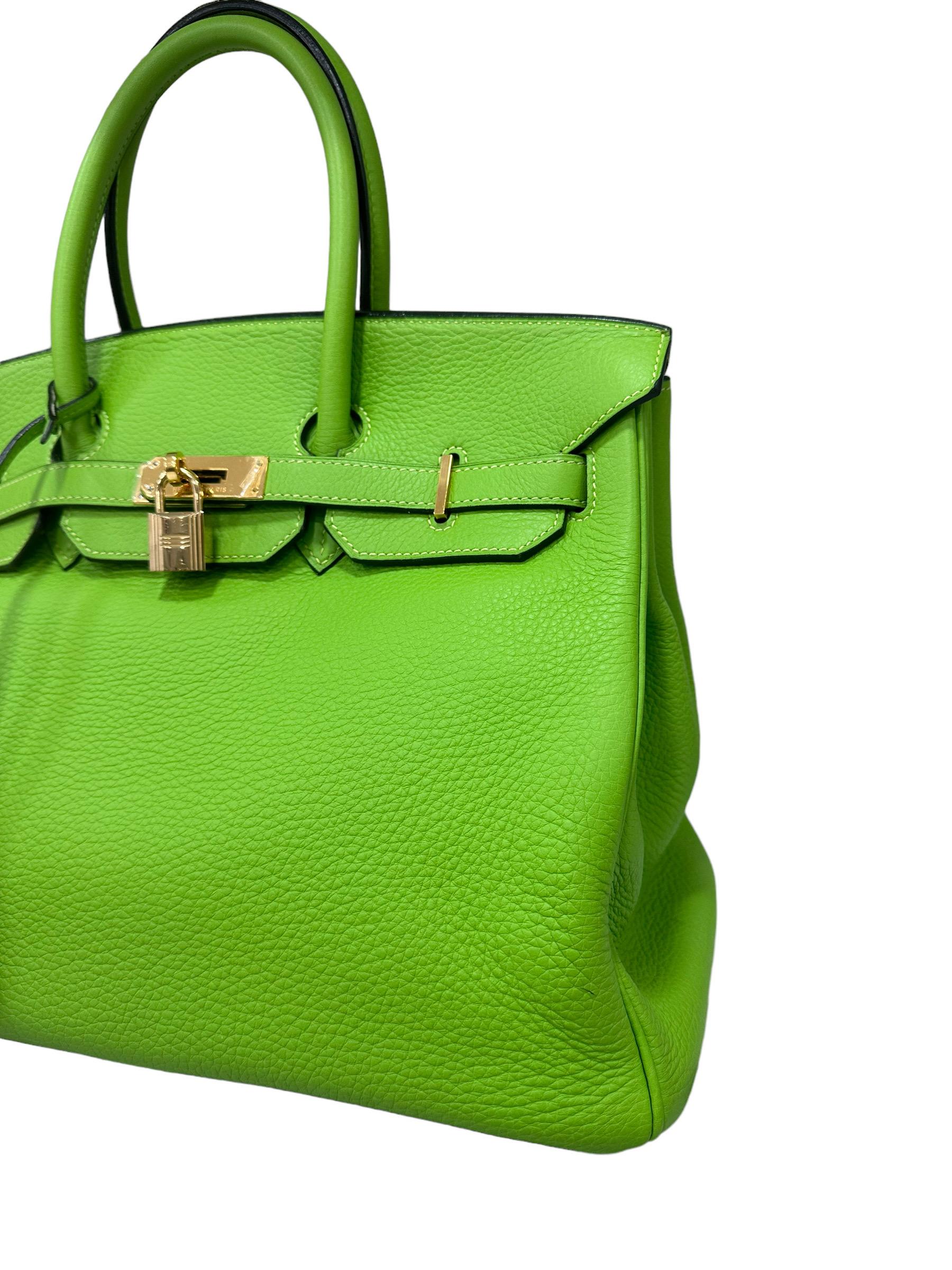 2004 Hermès Birkin 35 Clemence Leather Green Apple Top Handle Bag 14