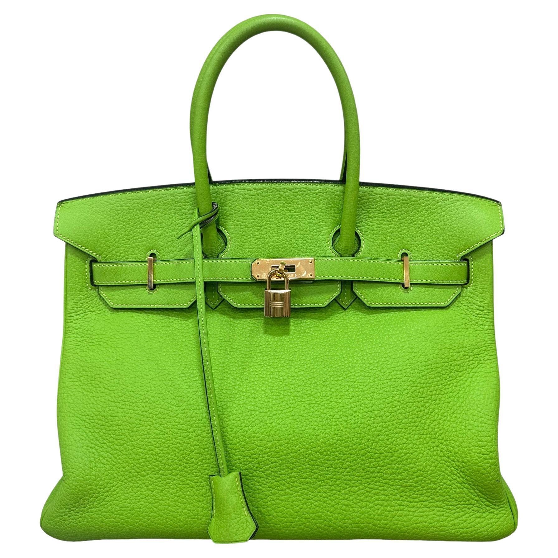 2004 Hermès Birkin 35 Clemence Leather Green Apple Top Handle Bag