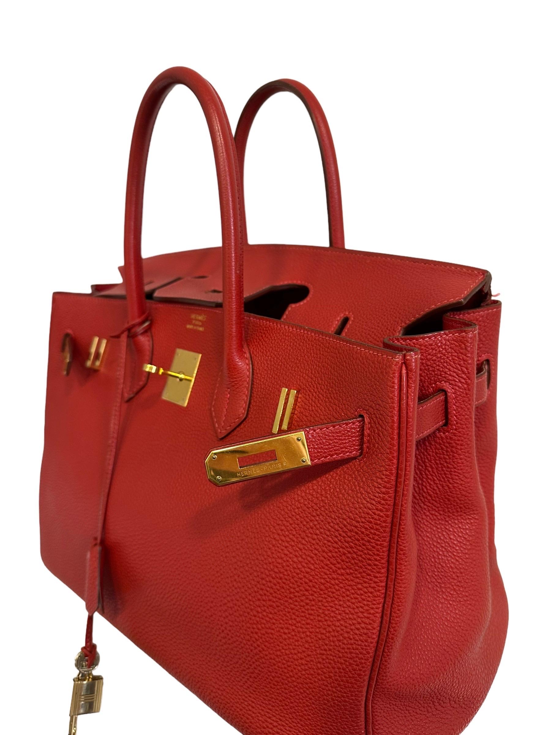 2004 Hermès Birkin 35 Fjord Leather Rouge Geranium Top Handle Bag  For Sale 2