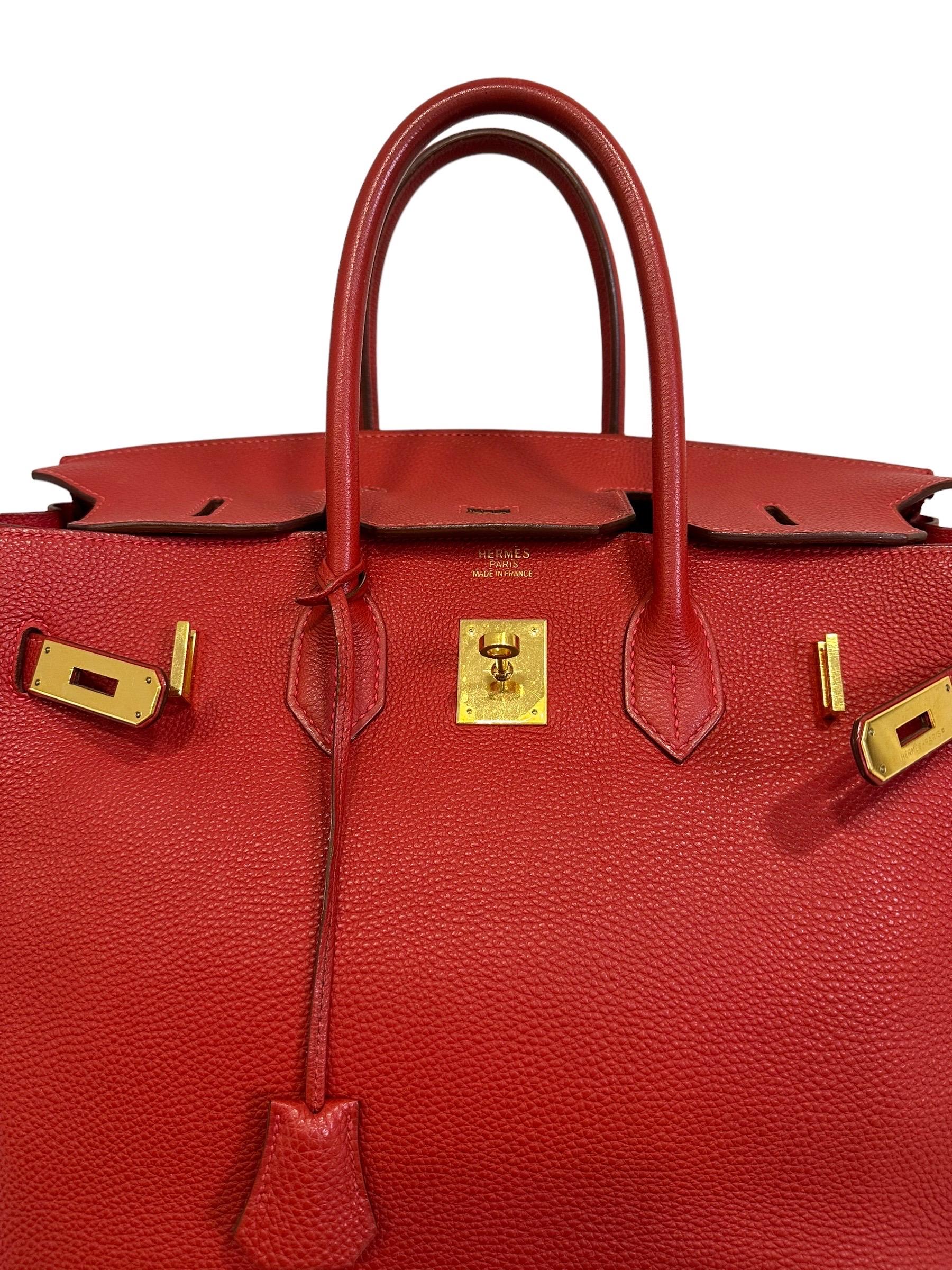 2004 Hermès Birkin 35 Fjord Leather Rouge Geranium Top Handle Bag  For Sale 3