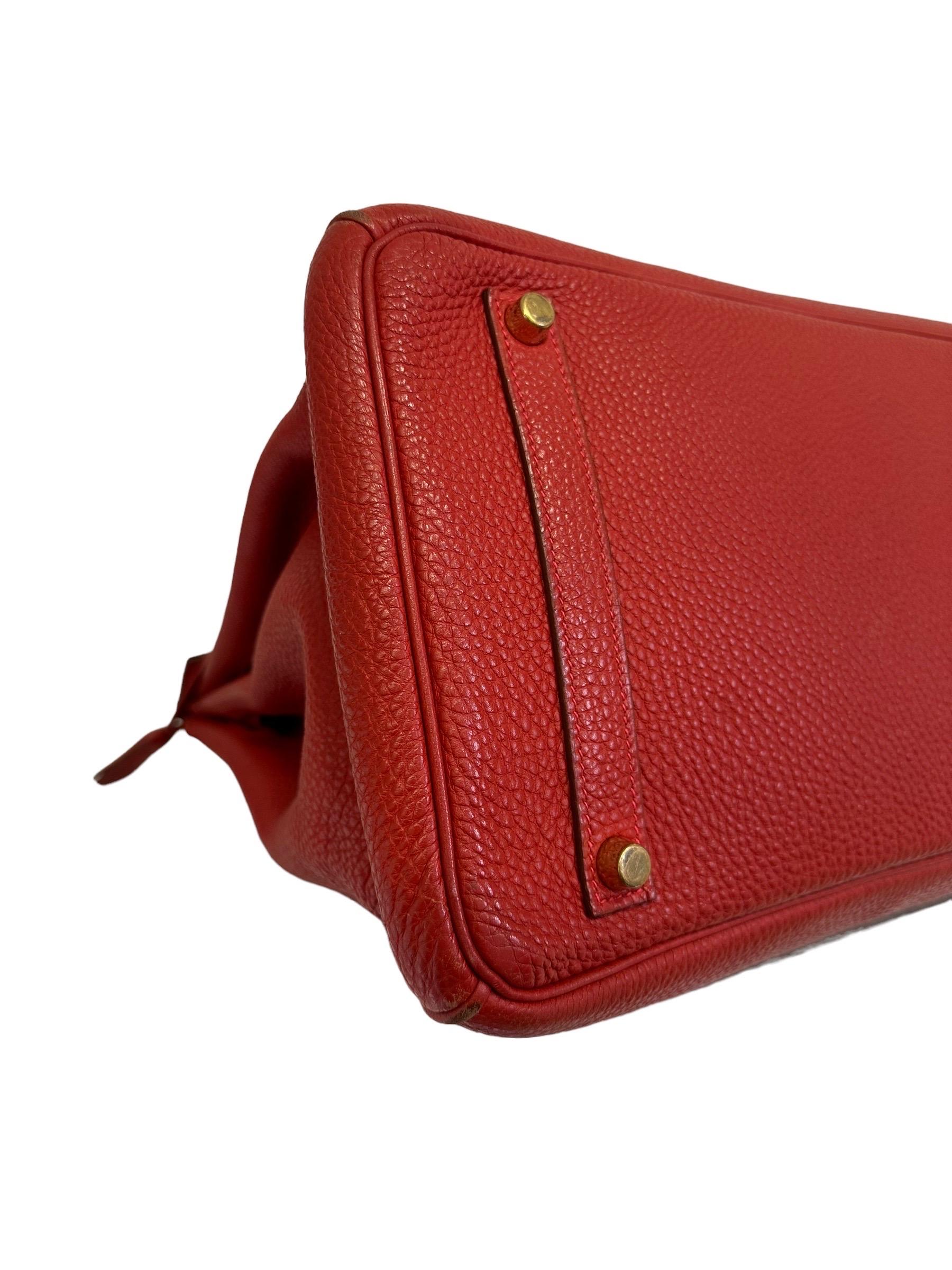 2004 Hermès Birkin 35 Fjord Leather Rouge Geranium Top Handle Bag  For Sale 6