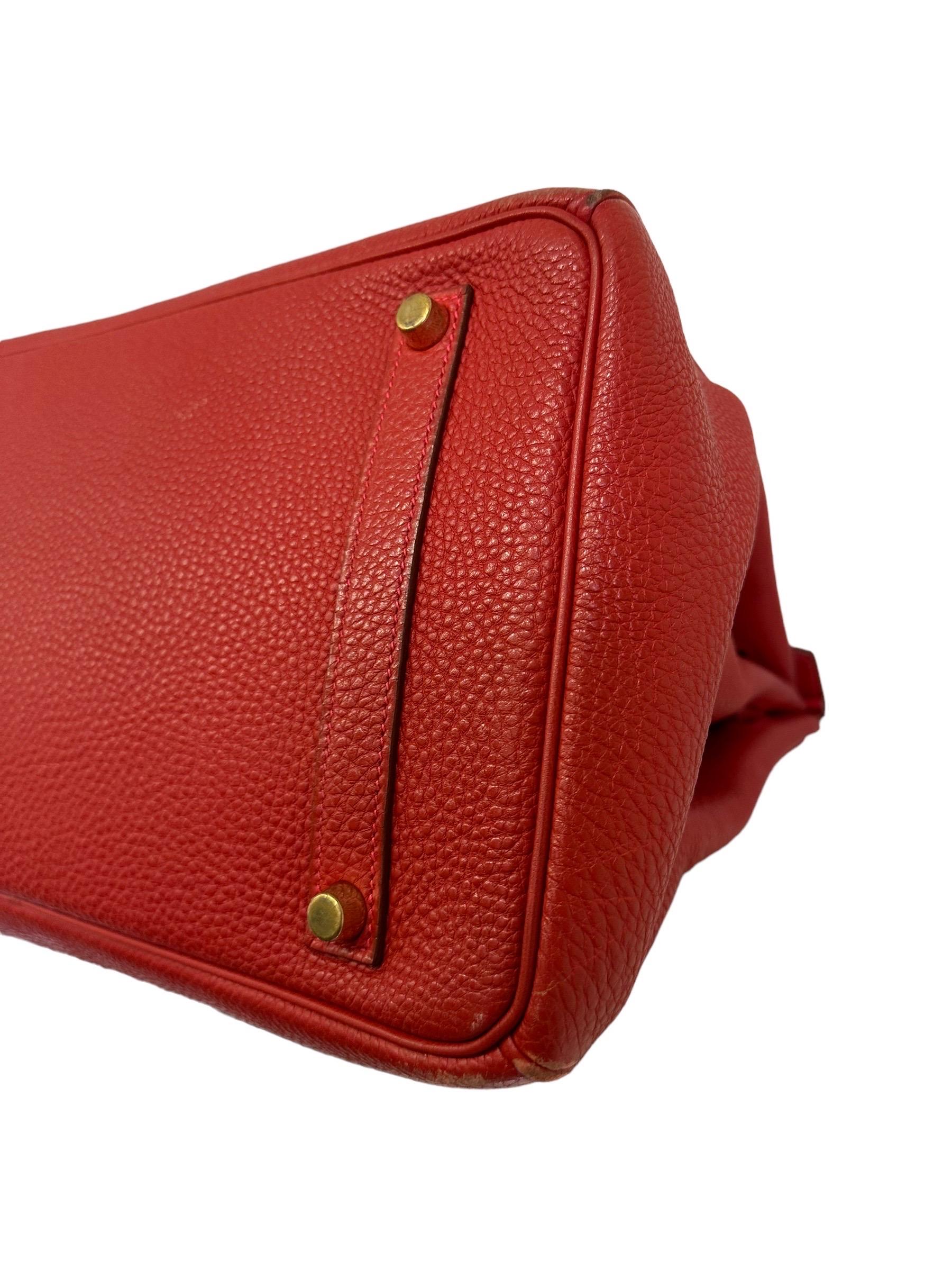2004 Hermès Birkin 35 Fjord Leather Rouge Geranium Top Handle Bag  For Sale 7