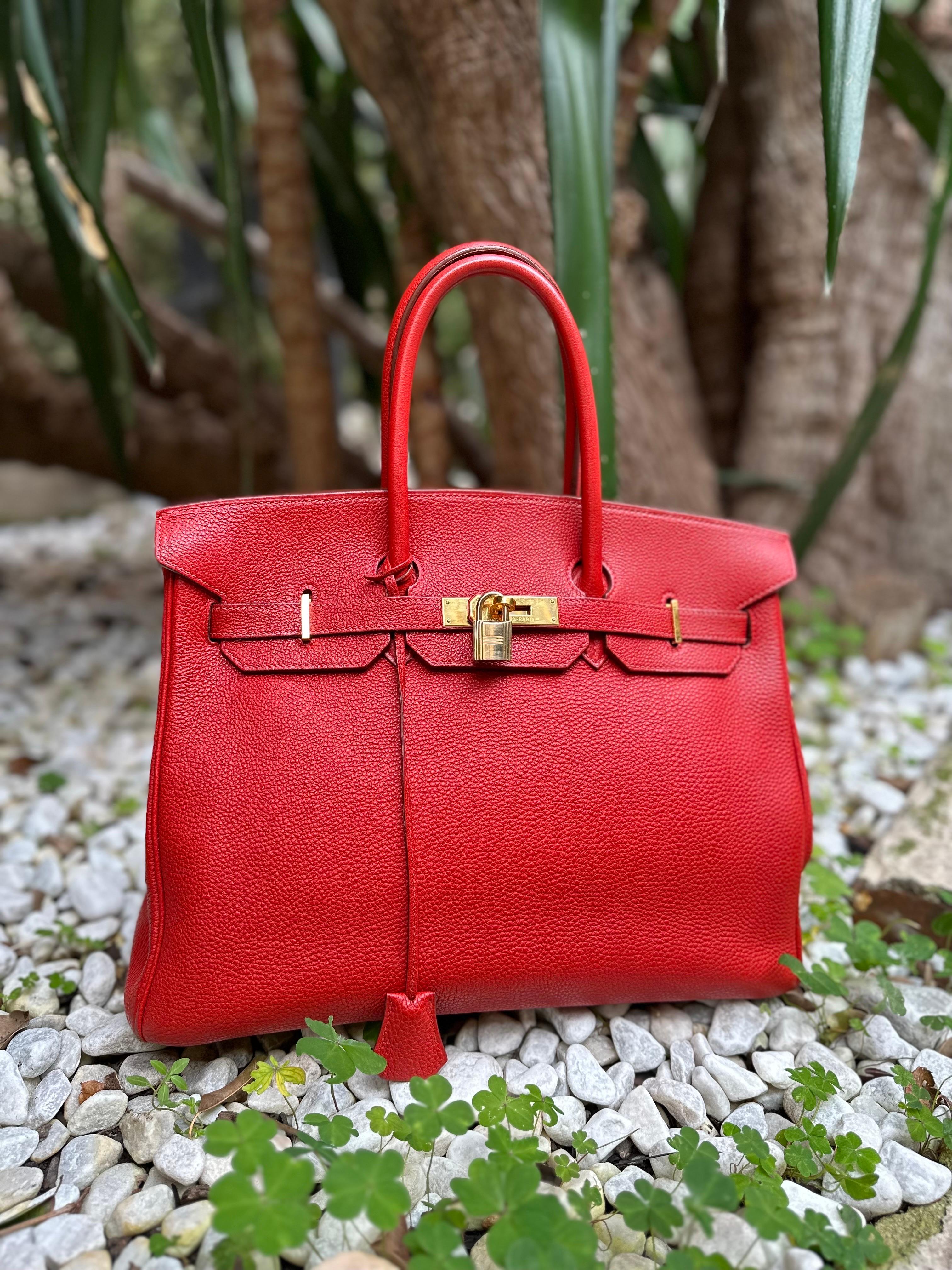 2004 Hermès Birkin 35 Fjord Leder Rouge Geranium Top Handle Bag  13