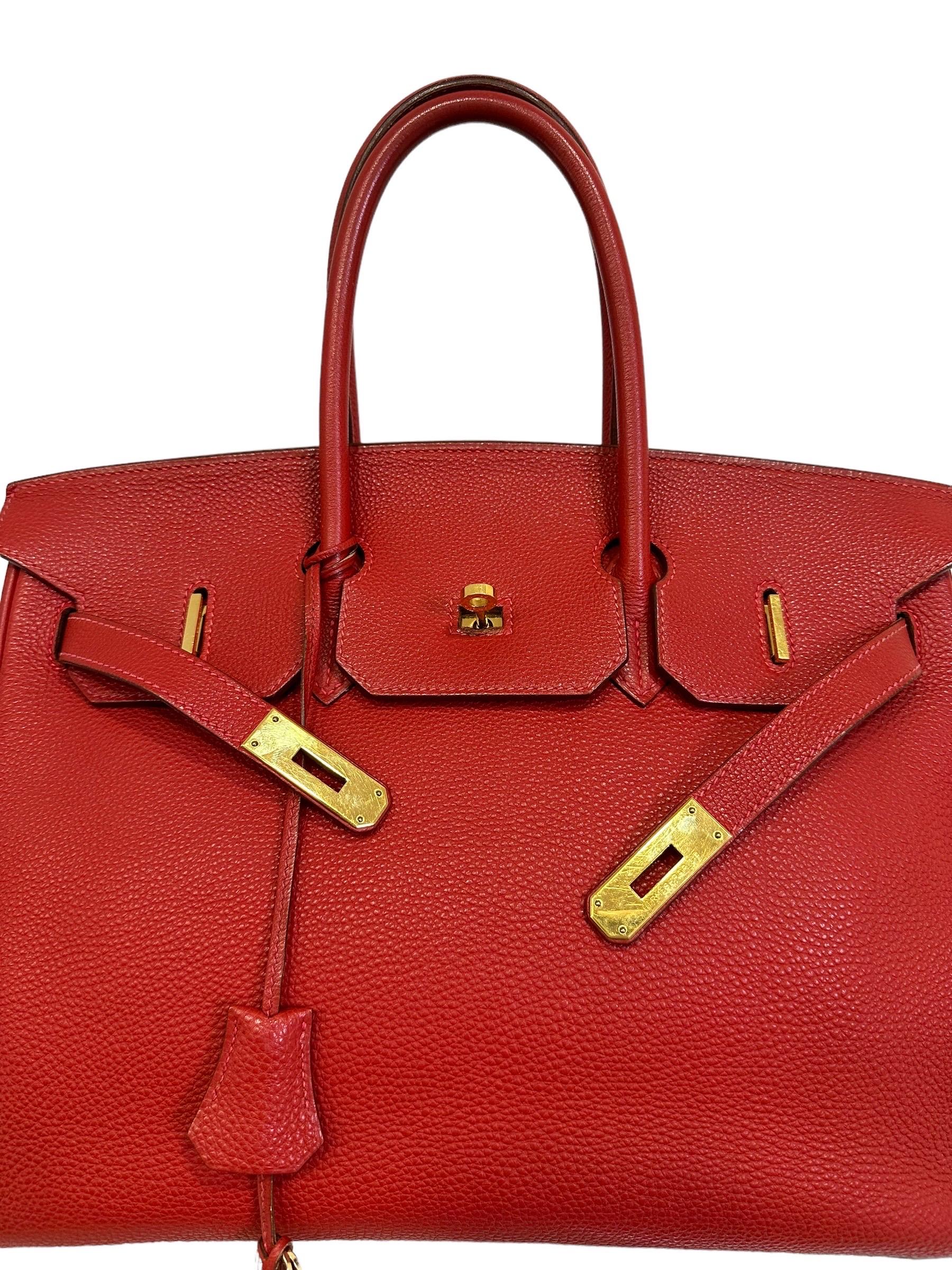 2004 Hermès Birkin 35 Fjord Leather Rouge Geranium Top Handle Bag  For Sale 1