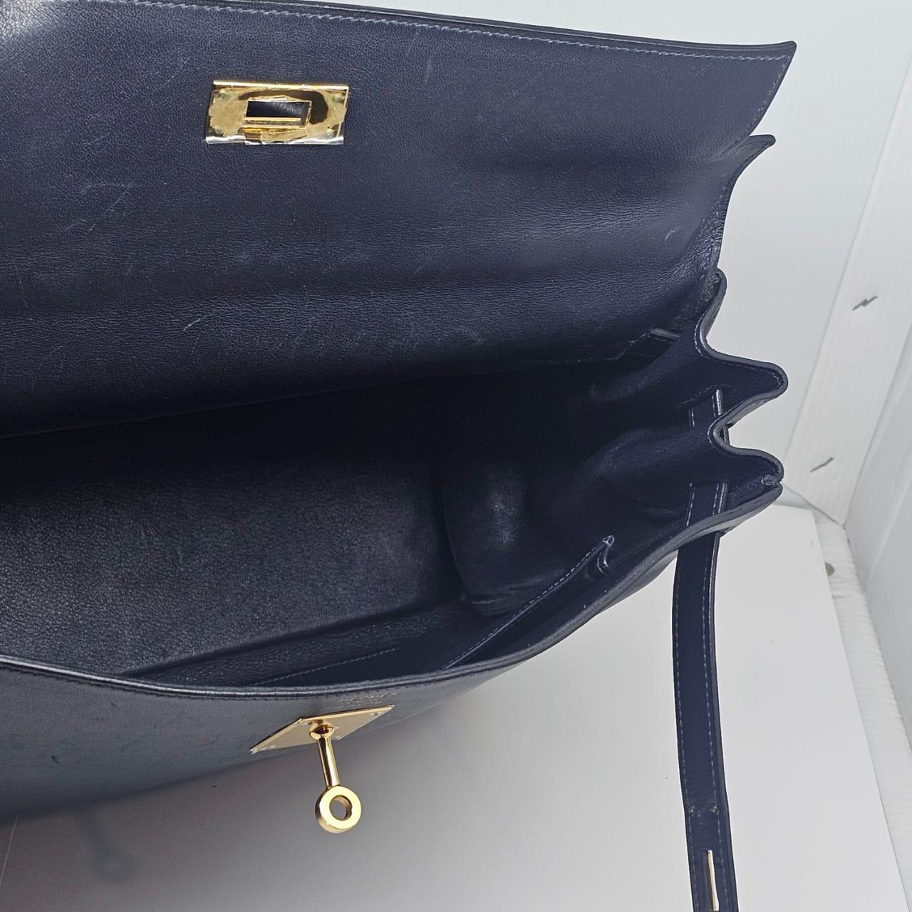 2004 Hermes Bolso Kelly 35 Azul Índigo Swift Retourne 9