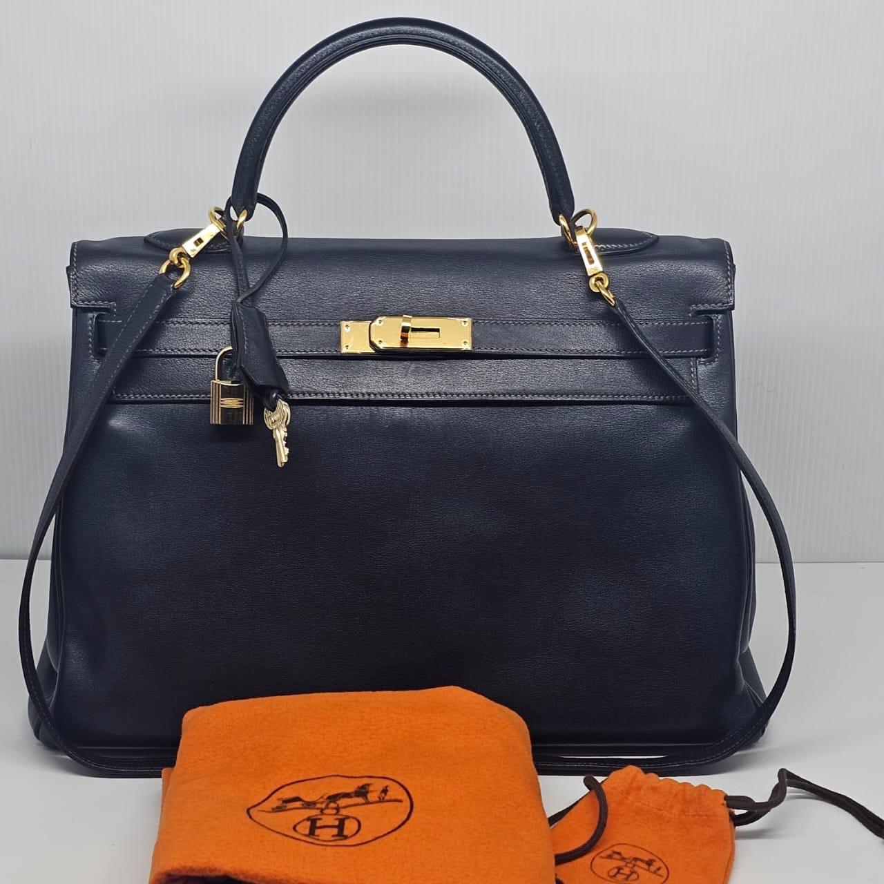 2004 Hermes Bolso Kelly 35 Azul Índigo Swift Retourne 10