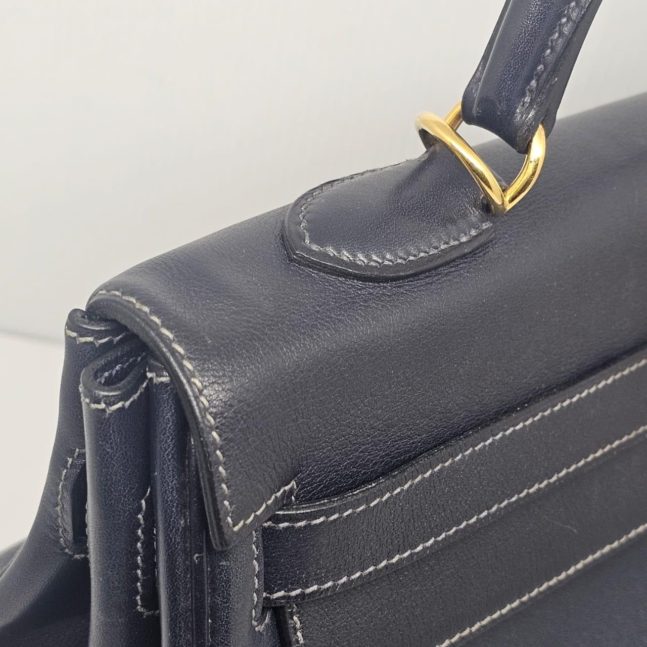 2004 Hermes Bolso Kelly 35 Azul Índigo Swift Retourne 12