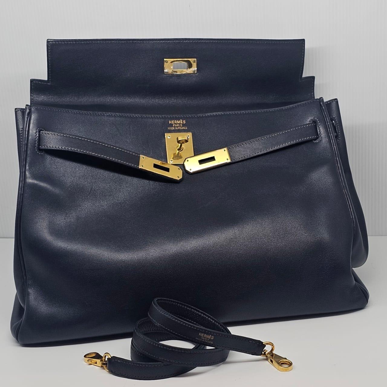 2004 Hermes Bolso Kelly 35 Azul Índigo Swift Retourne 14
