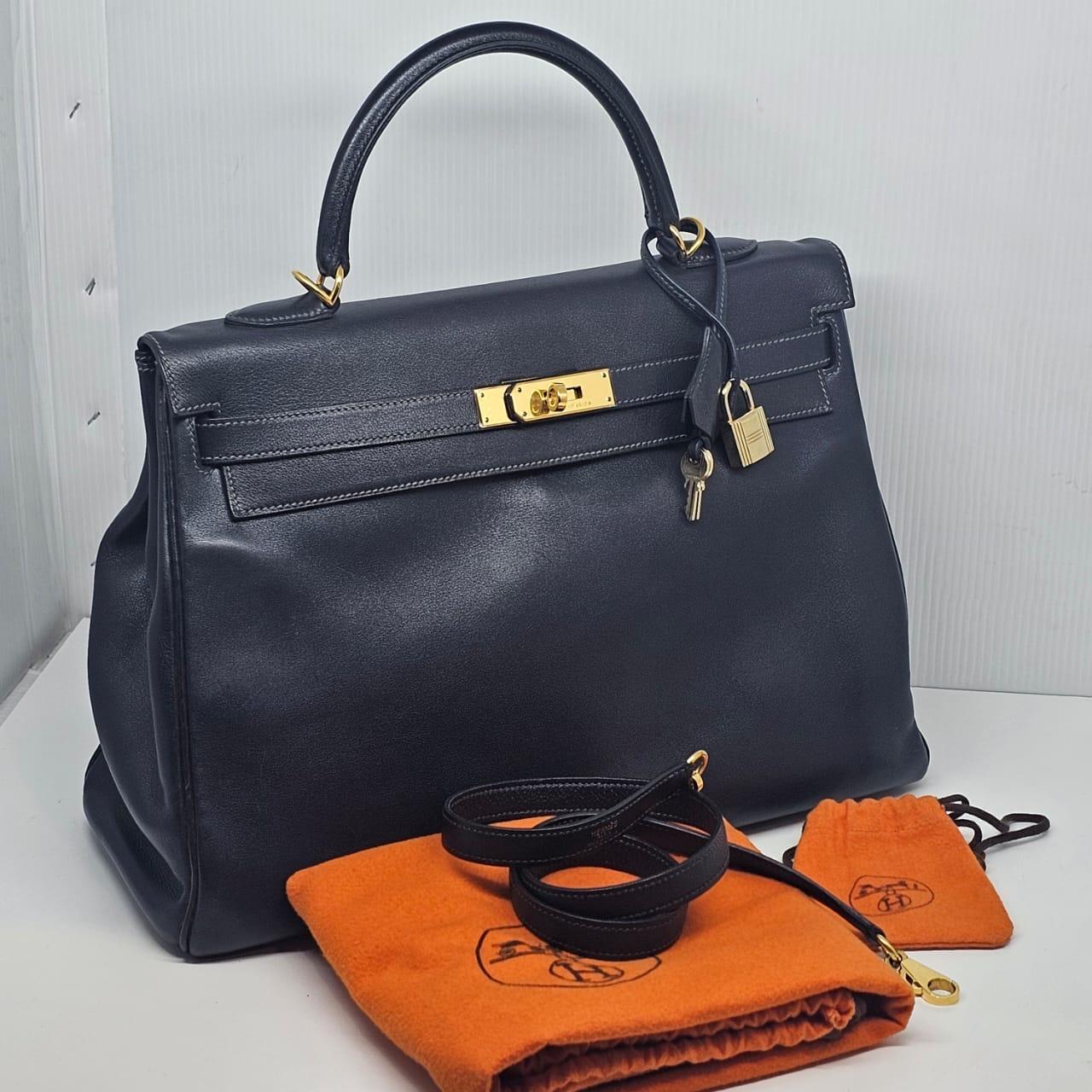 2004 Hermes Bolso Kelly 35 Azul Índigo Swift Retourne 15