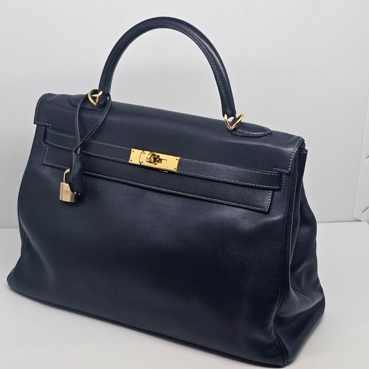 2004 Hermes Bolso Kelly 35 Azul Índigo Swift Retourne 1