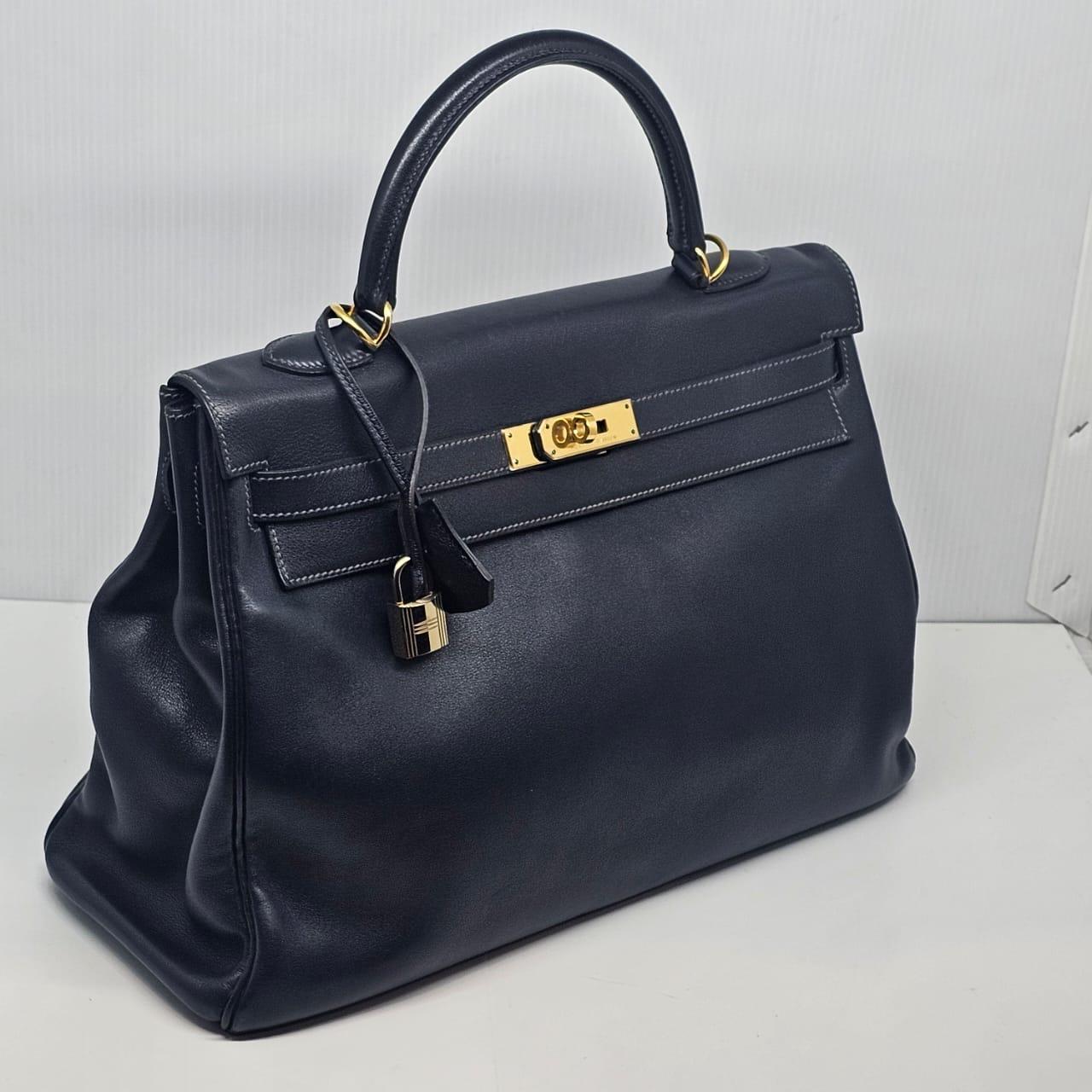 2004 Hermes Bolso Kelly 35 Azul Índigo Swift Retourne 3