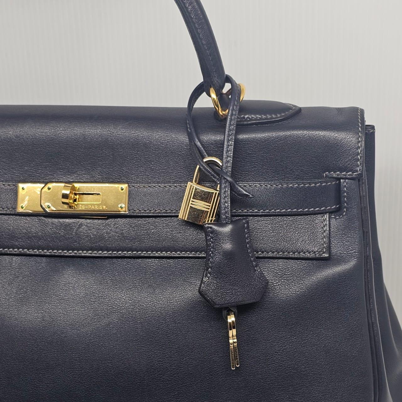2004 Hermes Bolso Kelly 35 Azul Índigo Swift Retourne 5