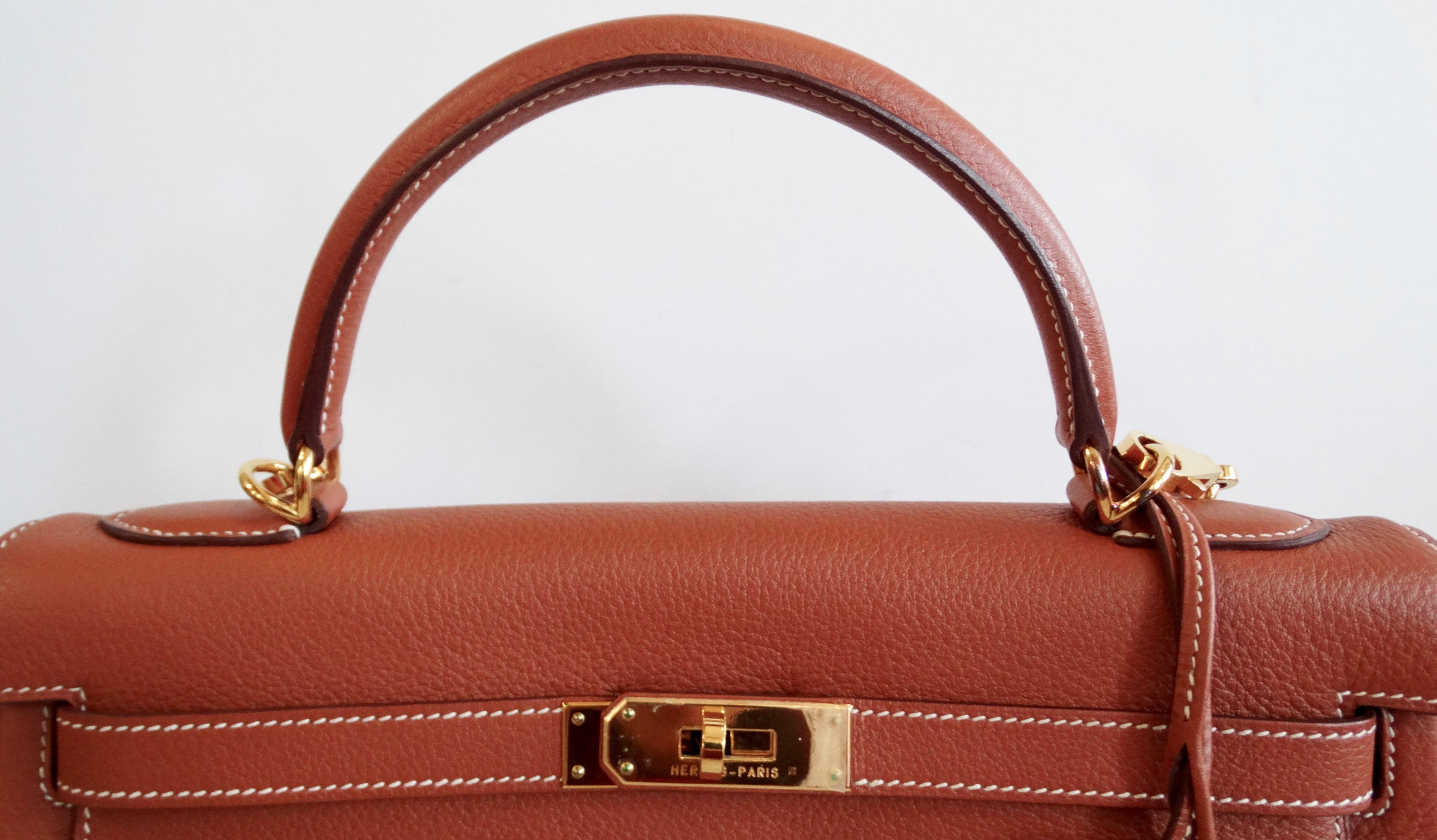 Brown Hermès Kelly Retourne 32cm Gold Togo