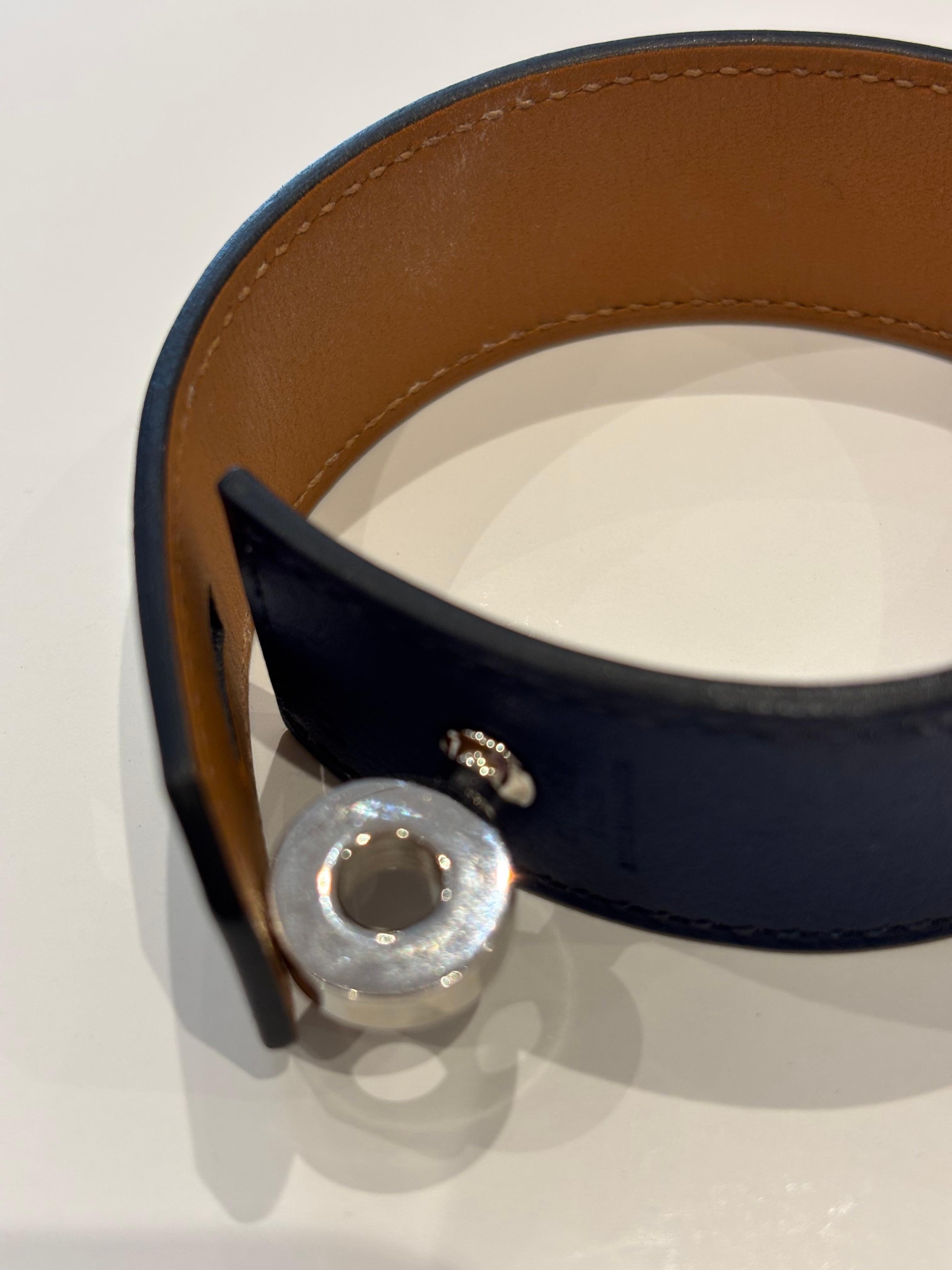 2004 HERMES Braccialetto Hip Hop blu navy con placcatura in palladio e scatola in vendita 1