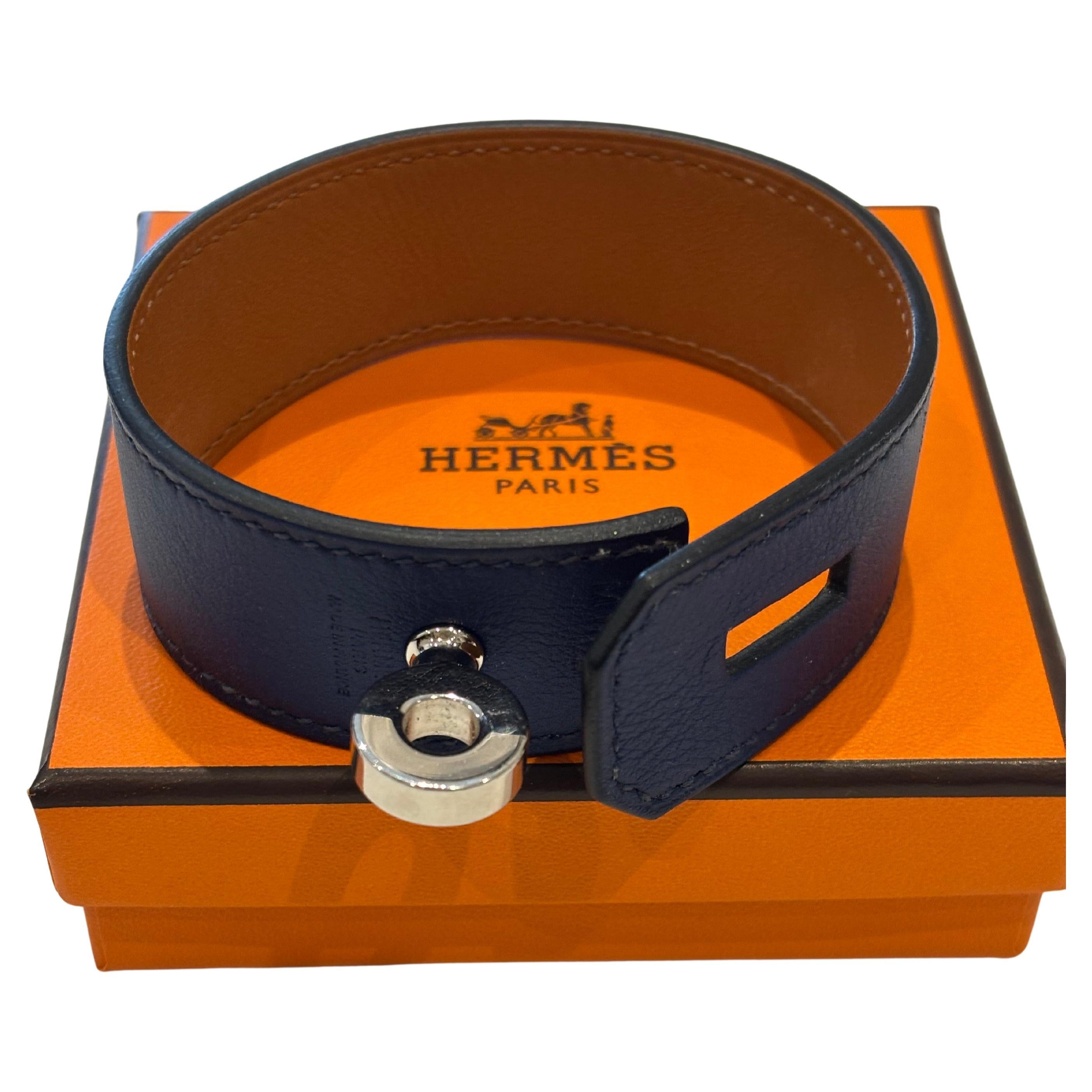 2004 HERMES Braccialetto Hip Hop blu navy con placcatura in palladio e scatola in vendita