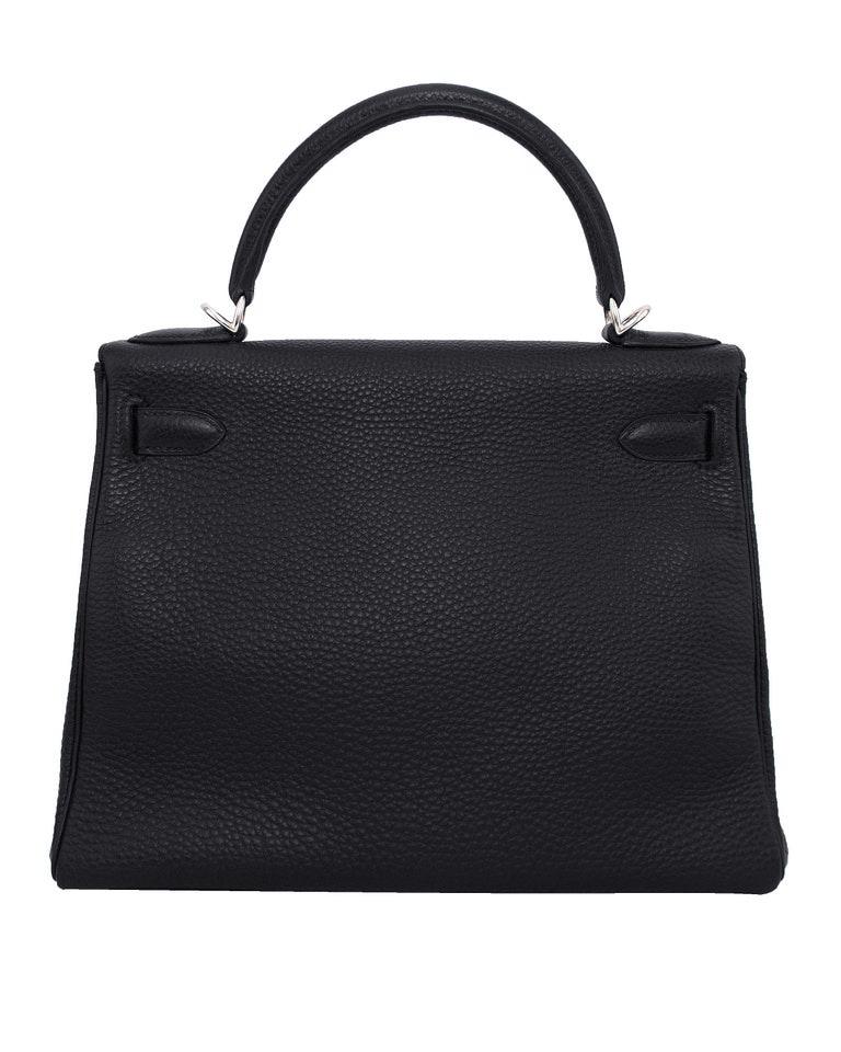 2004 Hermes Black 28cm Retourne Togo Kelly Bag with Palladium Hardware In Good Condition In Toronto, Ontario