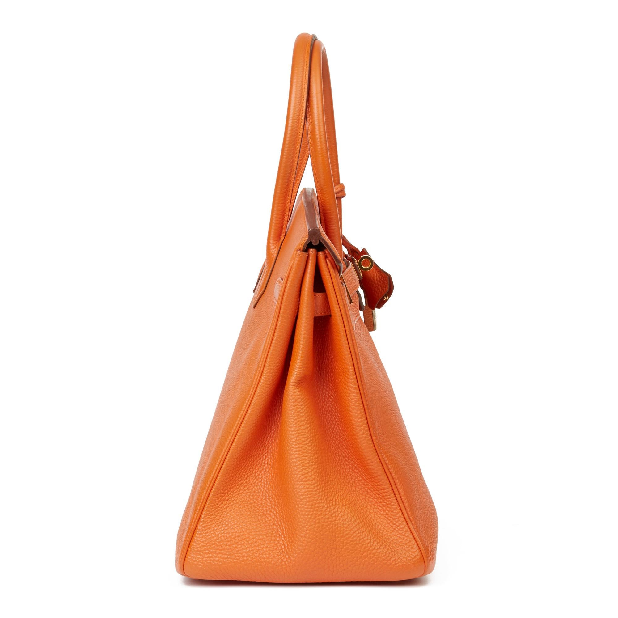 HERMÈS
Orange H Togo Leather Birkin 35cm

Xupes Reference: HB3428
Serial Number: [H]
Age (Circa): 2004
Accompanied By: Hermès Dust Bag, Box, Lock, Keys, Clochette, Rain Cover
Authenticity Details: Date Stamp (Made in France)
Gender: Ladies
Type: