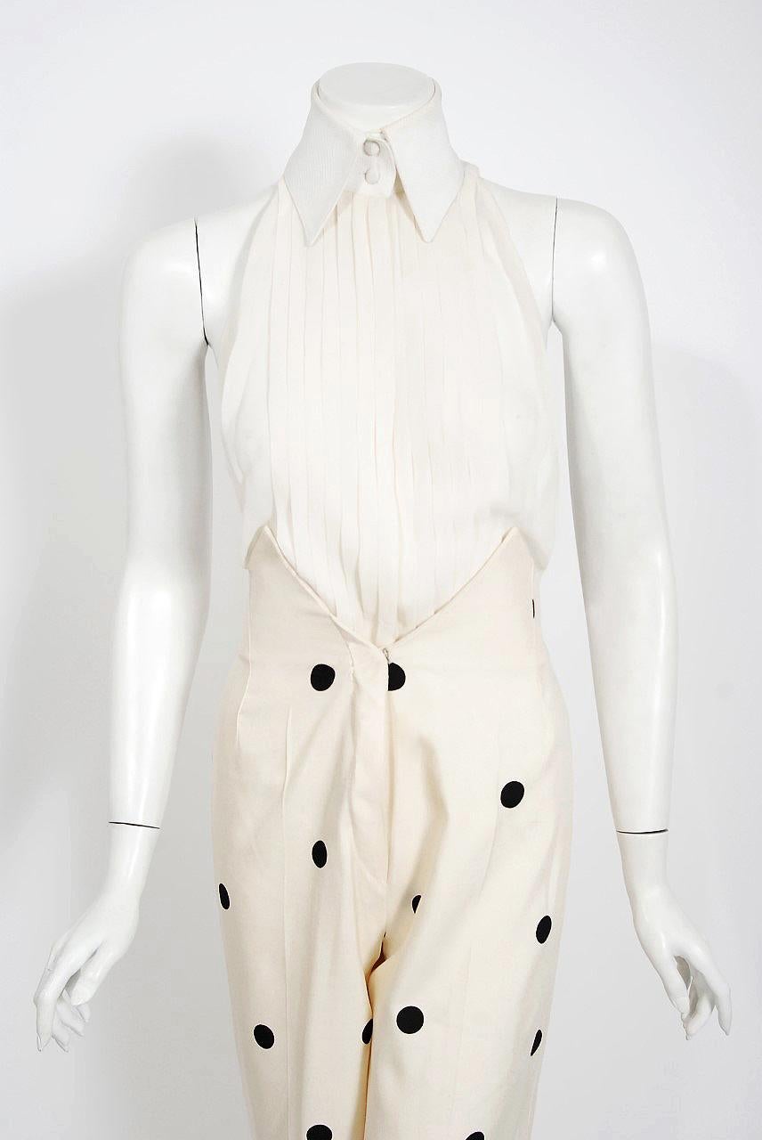 2004 Jean-Louis Scherrer Couture Ivory Polka Dot Silk Split-Sleeve Jacket Suit 1