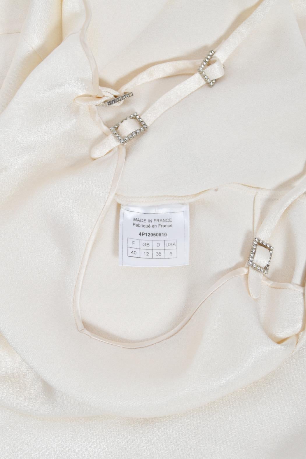 2004 John Galliano Ivory Satin Crystal Accented Bias-Cut Trained Bridal Gown For Sale 14