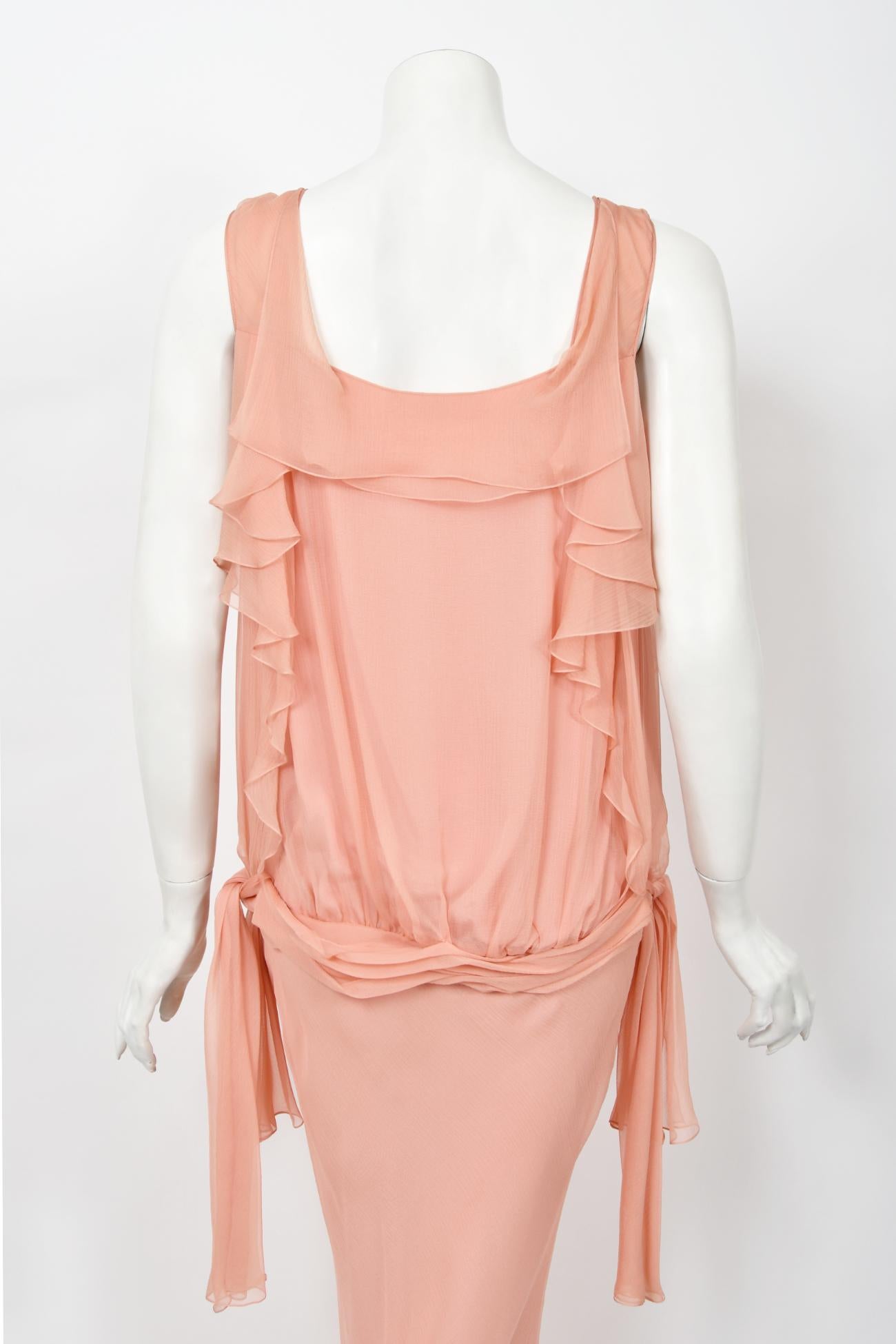 2008 John Galliano Pale Pink Semi-Sheer Silk Chiffon Draped Ruffle Bias-Cut Gown 13
