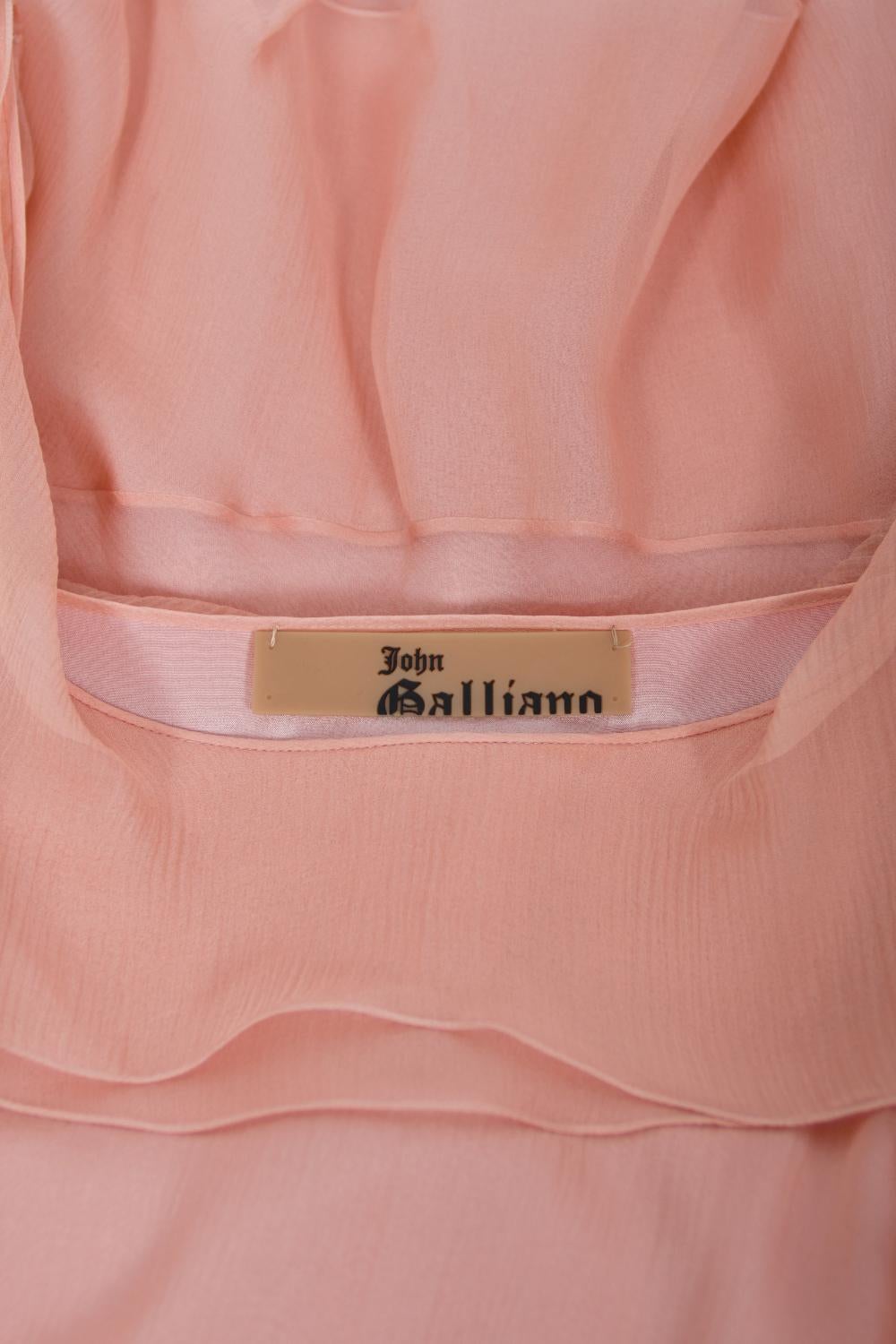 2008 John Galliano Pale Pink Semi-Sheer Silk Chiffon Draped Ruffle Bias-Cut Gown 15